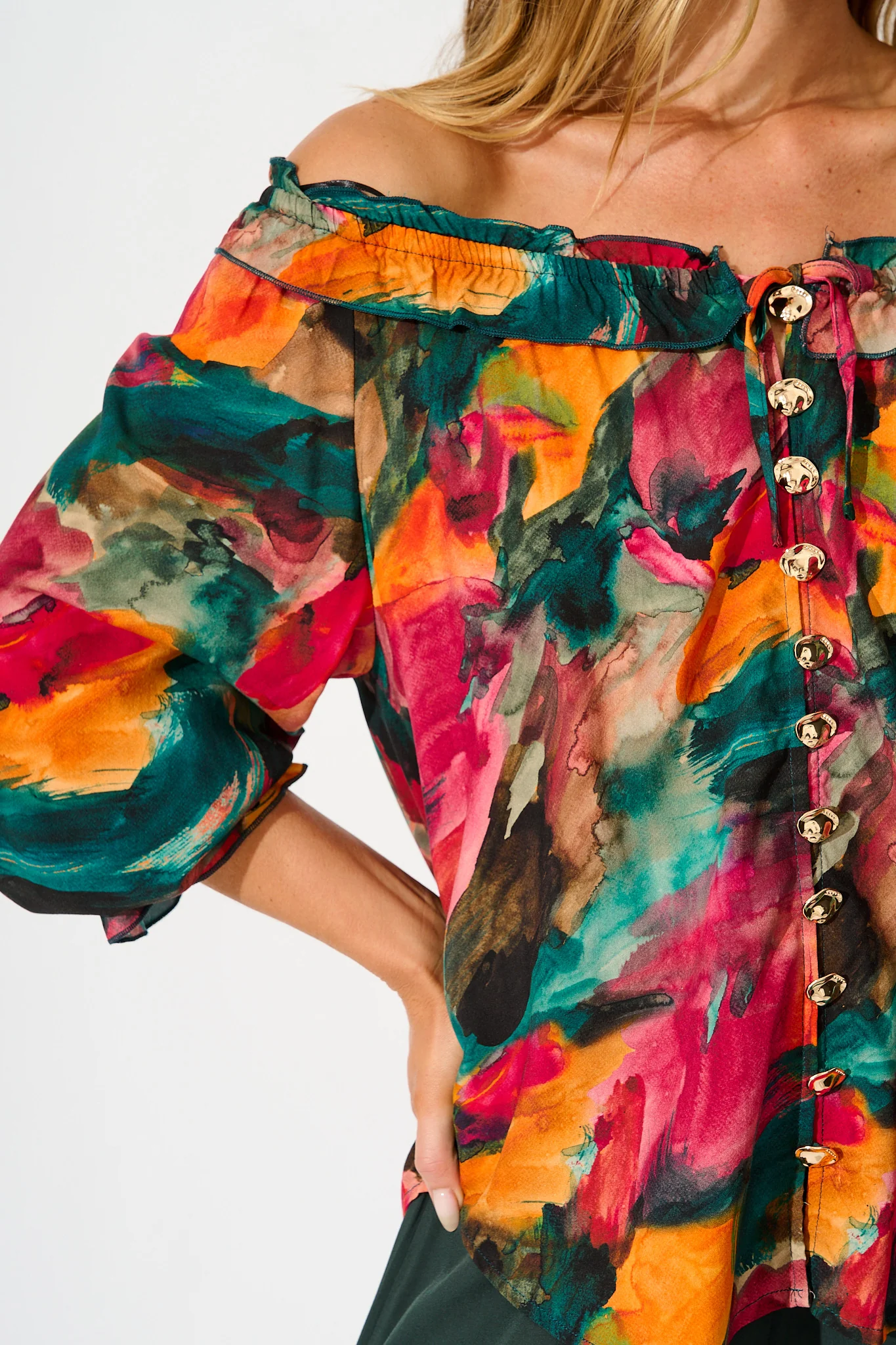Painted Allure Top in Multi Watercolour Print - Image 6