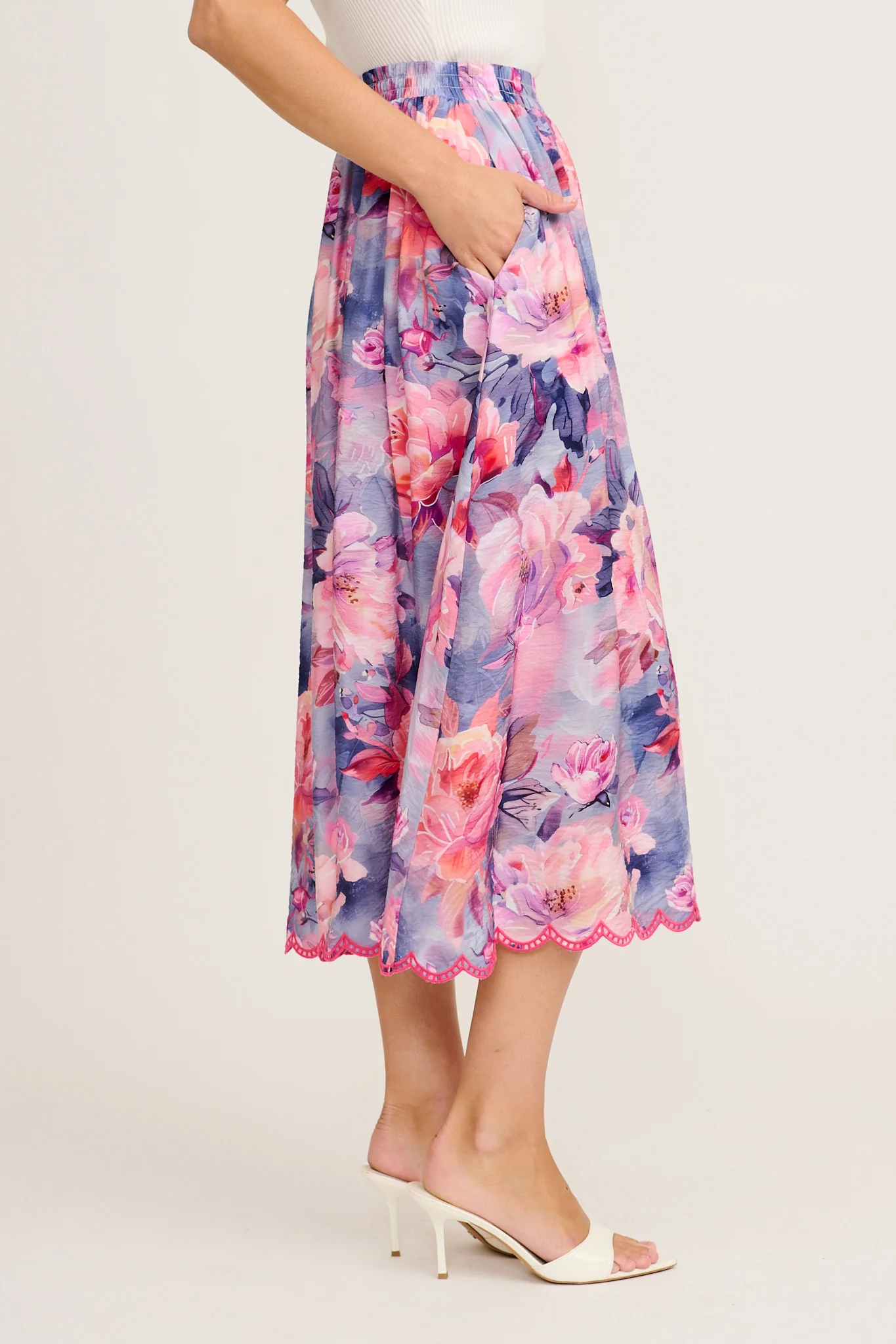 Painted Riveria Maxi Skirt in Blue with Lilac Floral - Image 3
