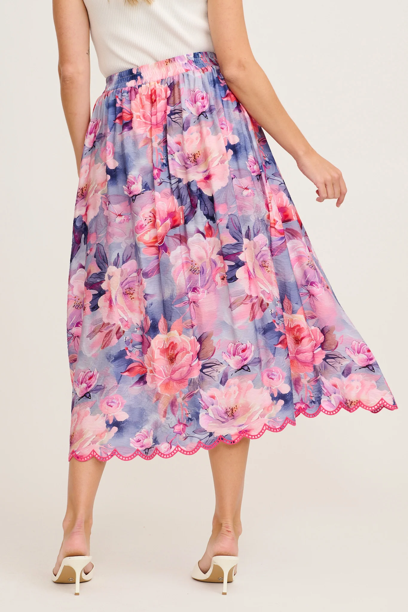 Painted Riveria Maxi Skirt in Blue with Lilac Floral - Image 4