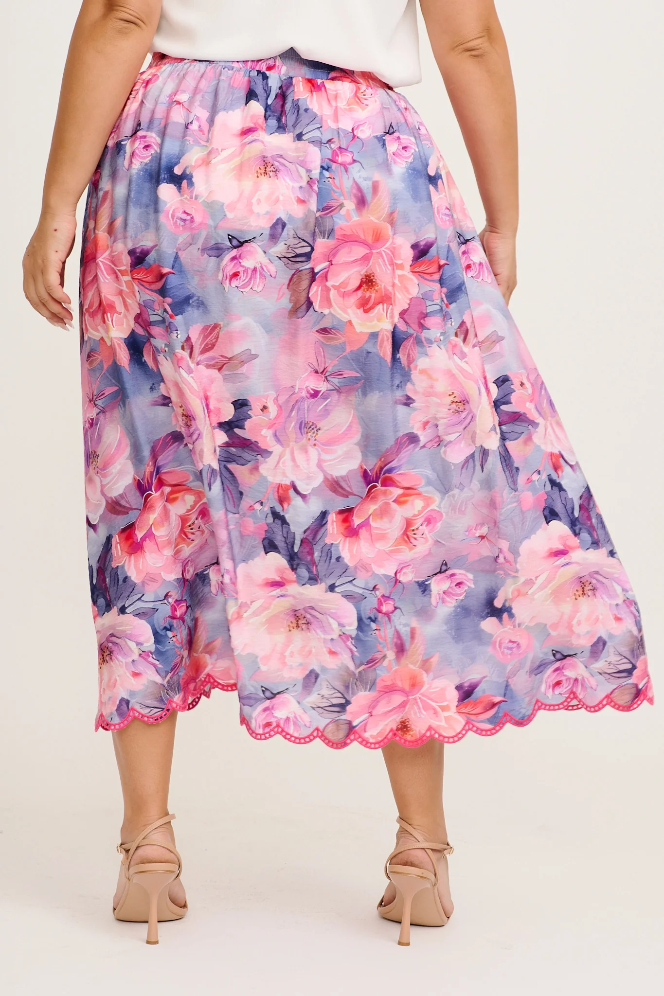 Painted Riveria Maxi Skirt in Blue with Lilac Floral - Image 8