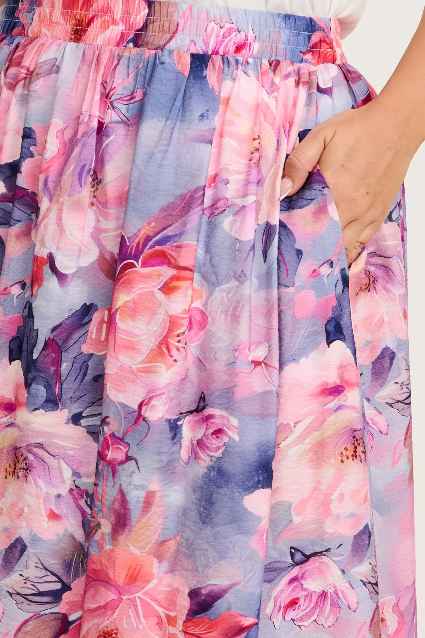 Painted Riveria Maxi Skirt in Blue with Lilac Floral - Image 9