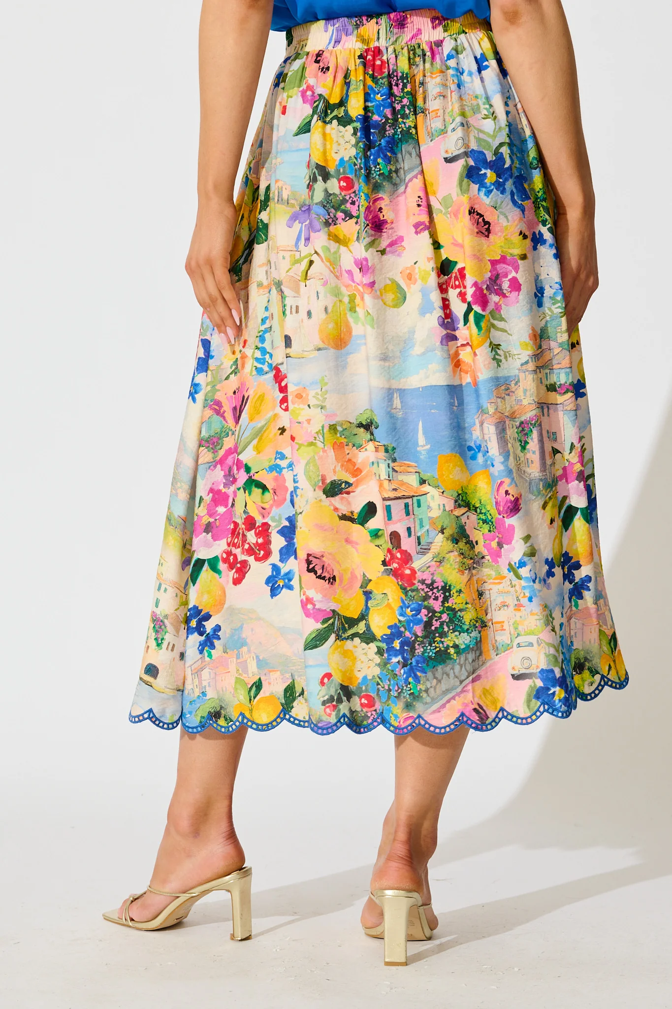 Painted Riveria Maxi Skirt in Multi Floral with Navy Trim - Image 7