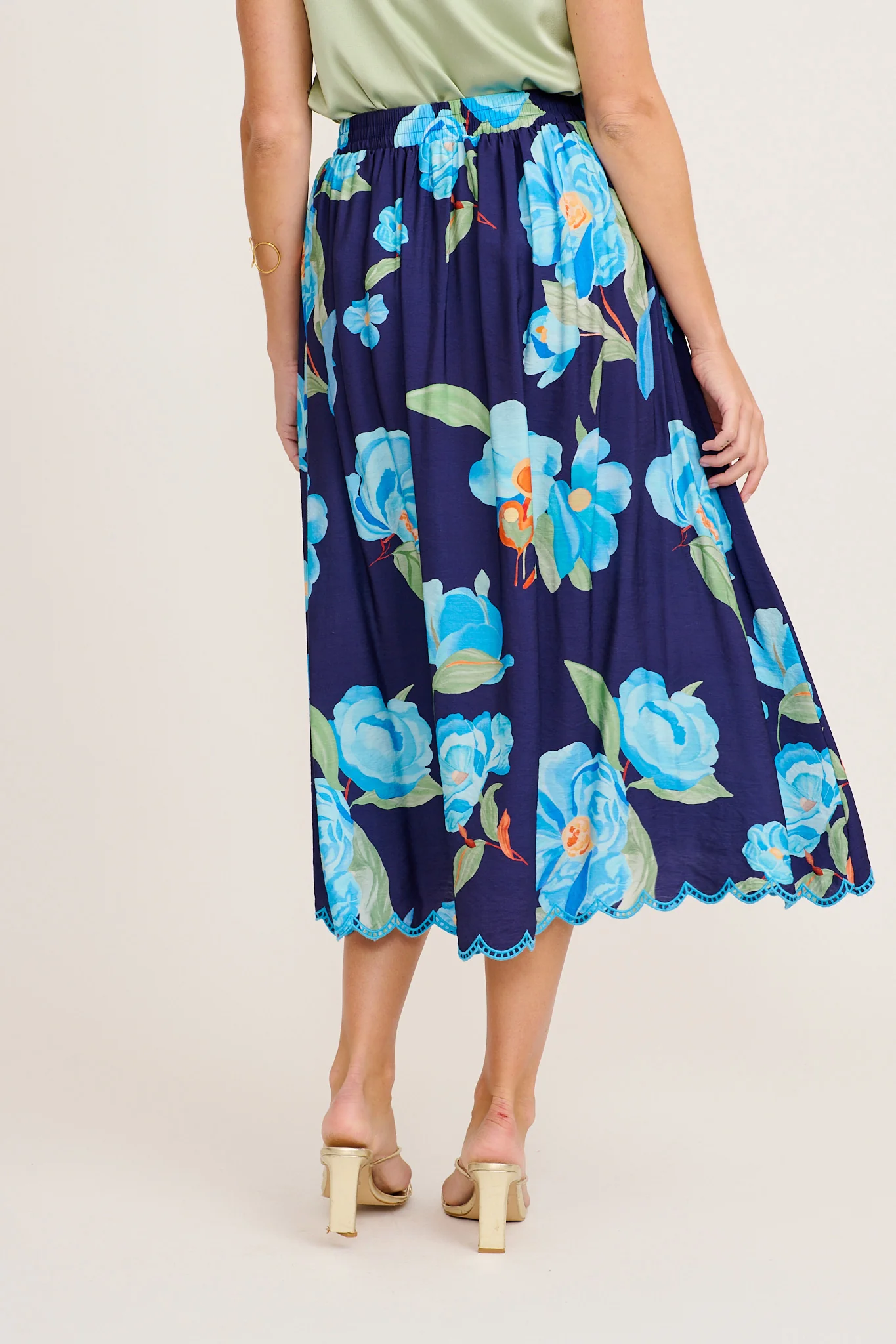 Painted Riveria Maxi Skirt in Navy with Blue Floral - Image 3