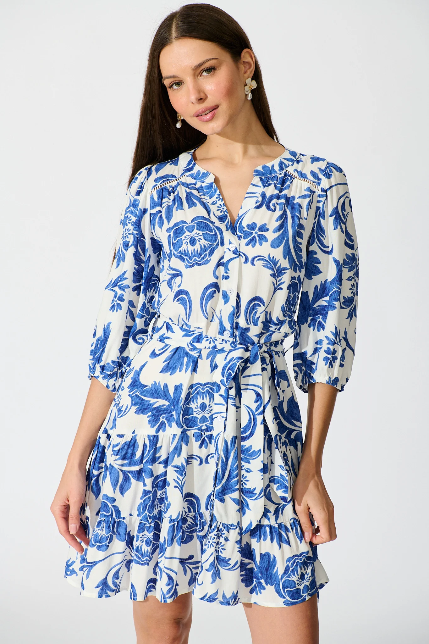 Paisley Dreams Dress in White with Blue Floral - Image 2