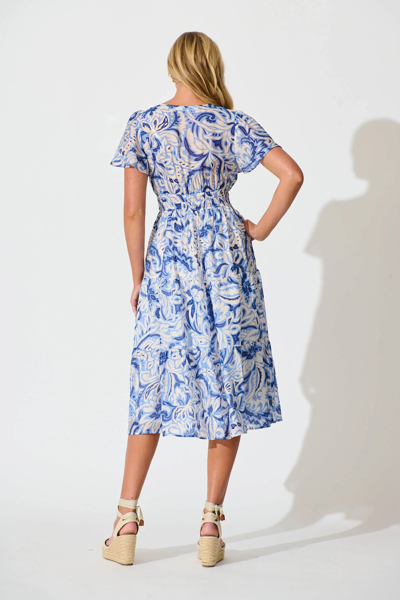 Palm Springs Midi Dress in Blue and White Print - Image 4