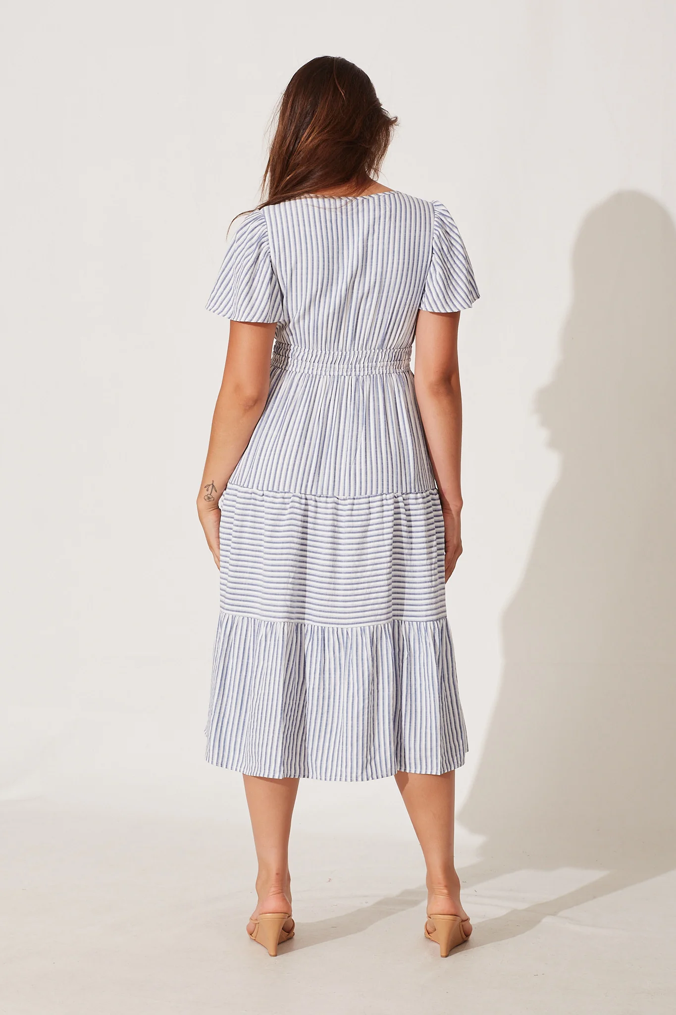Palm Springs Midi Dress In White And Blue Stripe - Image 4