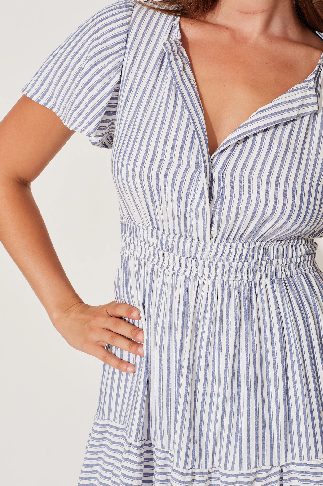 Palm Springs Midi Dress In White And Blue Stripe - Image 5