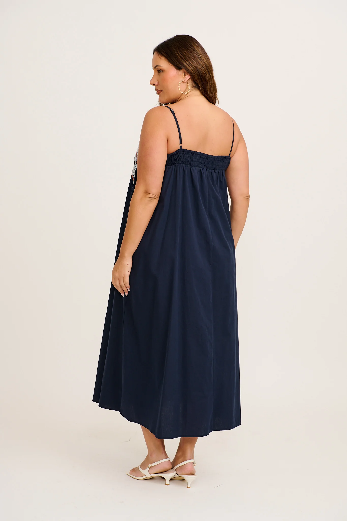 Palmera Midi Sundress in Navy with Palm Tree Embroidery Cotton - Image 11