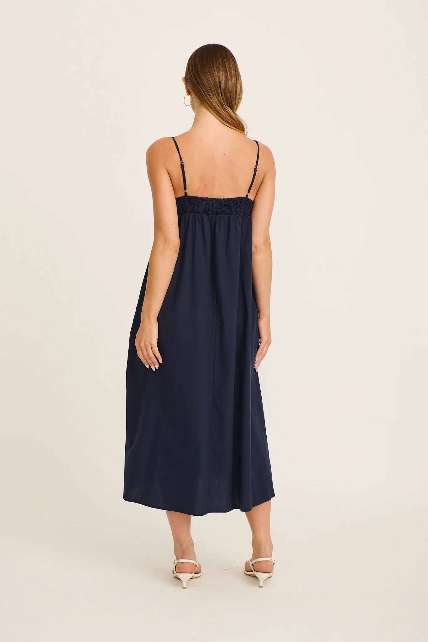Palmera Midi Sundress in Navy with Palm Tree Embroidery Cotton - Image 8