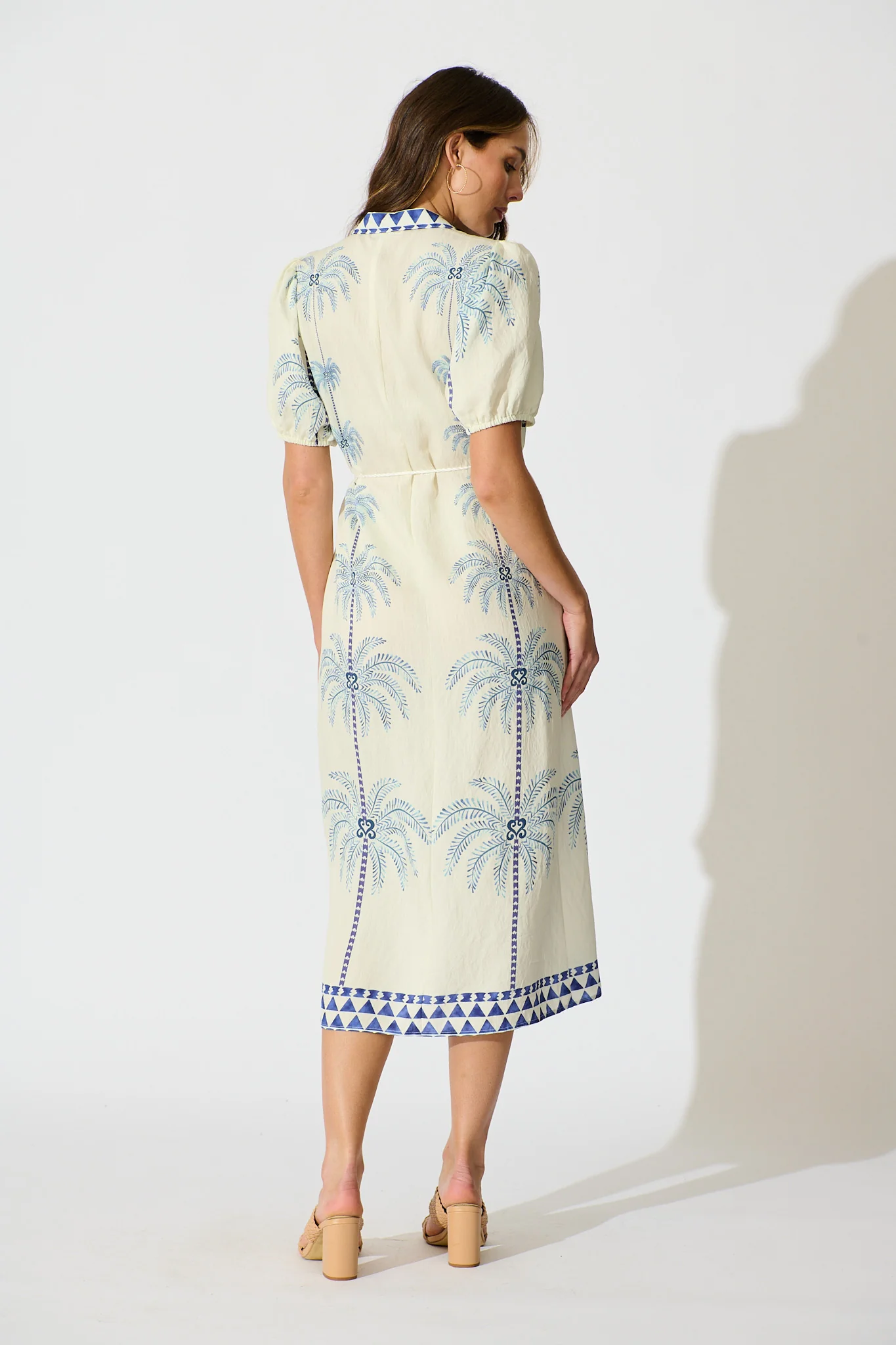 Palmira Midi Shirt Dress in Cream with Navy Palm Tree - Image 4