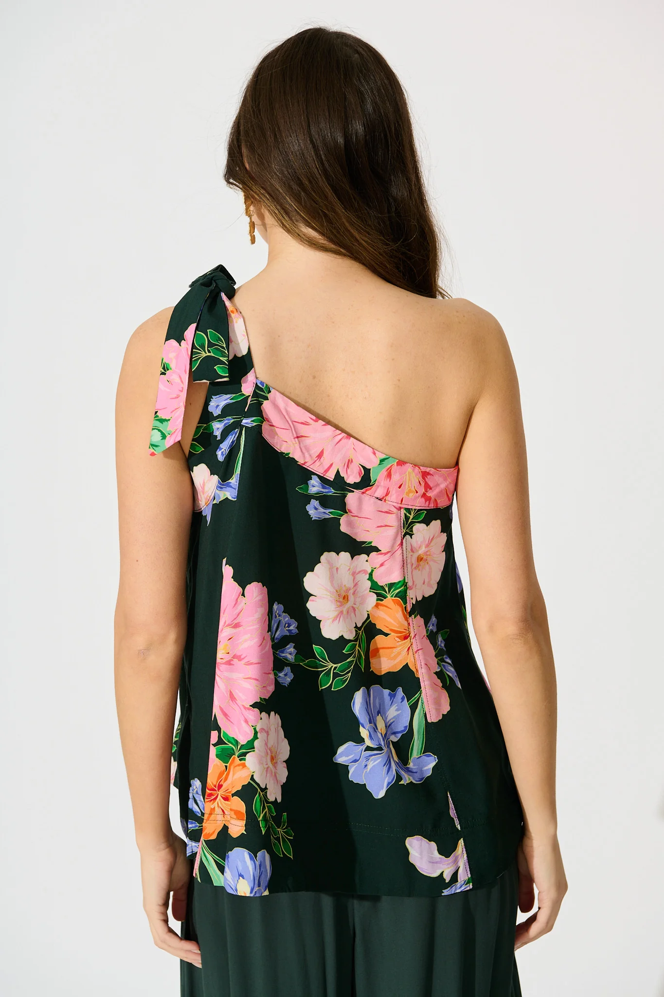 Paloma Fleur One Shoulder Top in Green with Multi Floral - Image 5