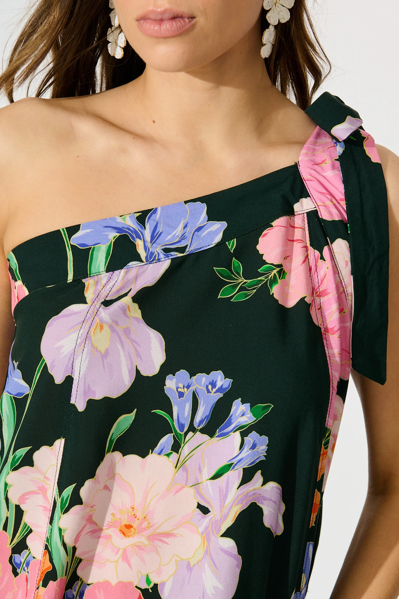 Paloma Fleur One Shoulder Top in Green with Multi Floral - Image 9