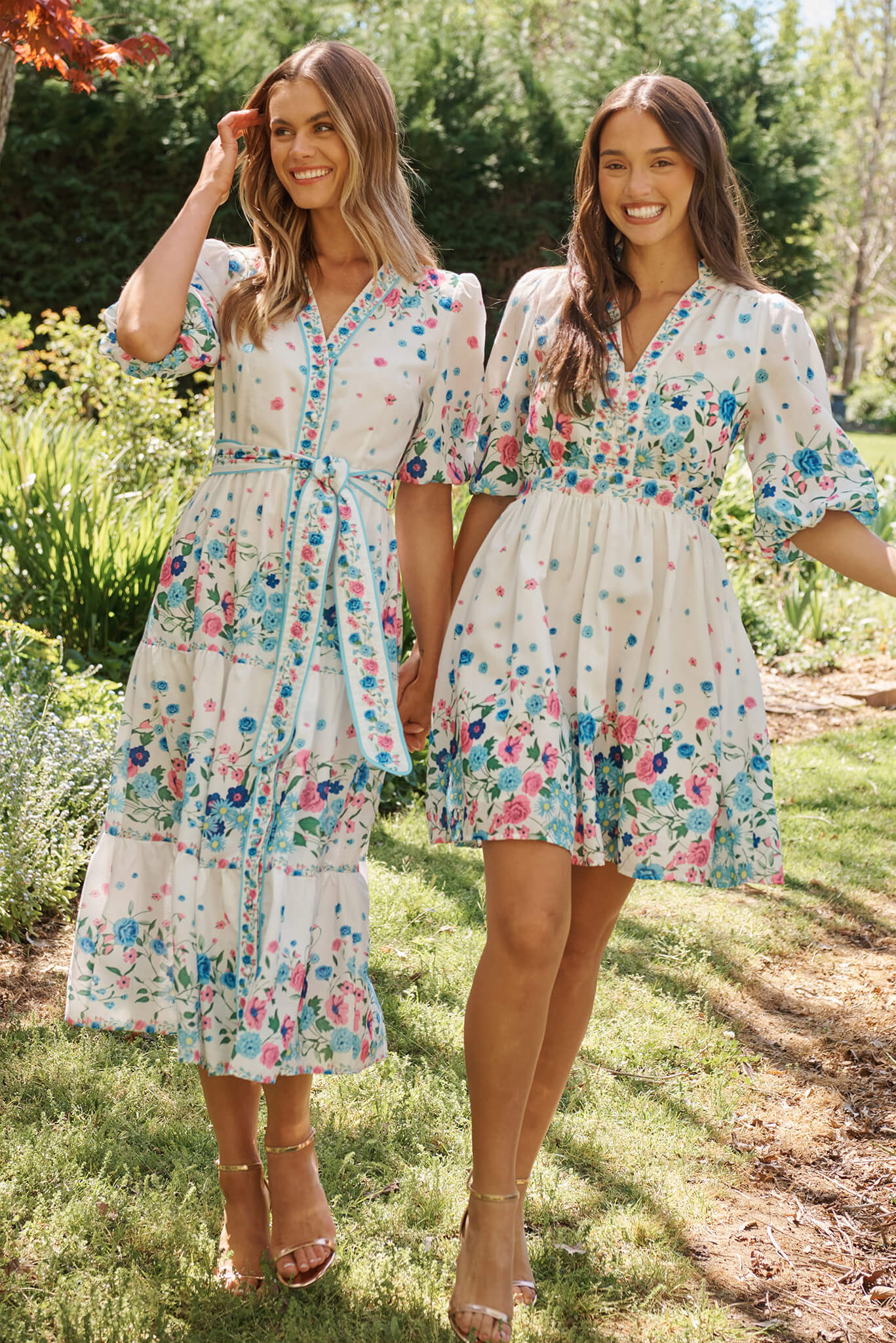 Pambula Maxi Dress In White With Pink And Blue Floral - Image 3