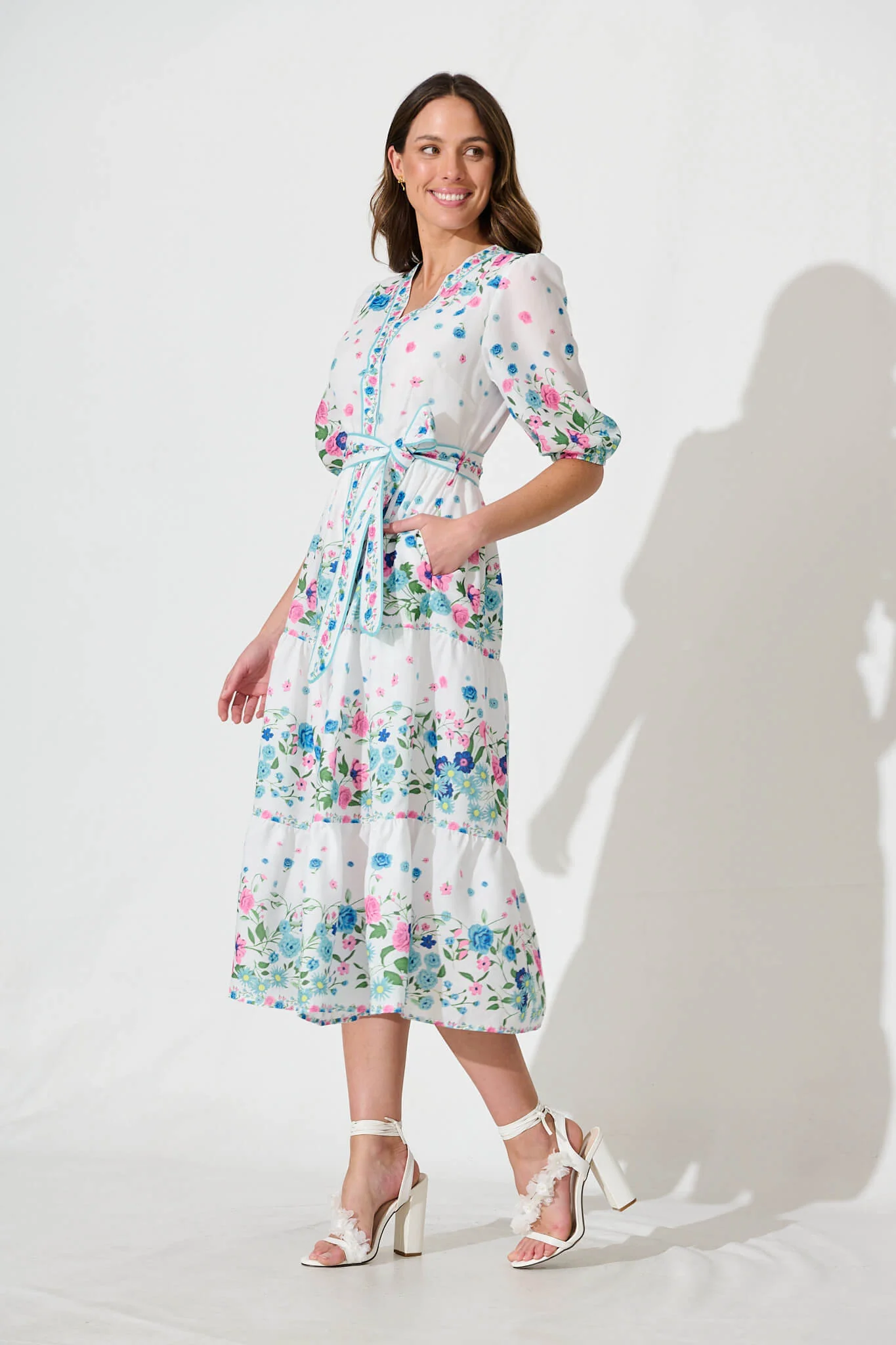 Pambula Maxi Dress In White With Pink And Blue Floral - Image 7