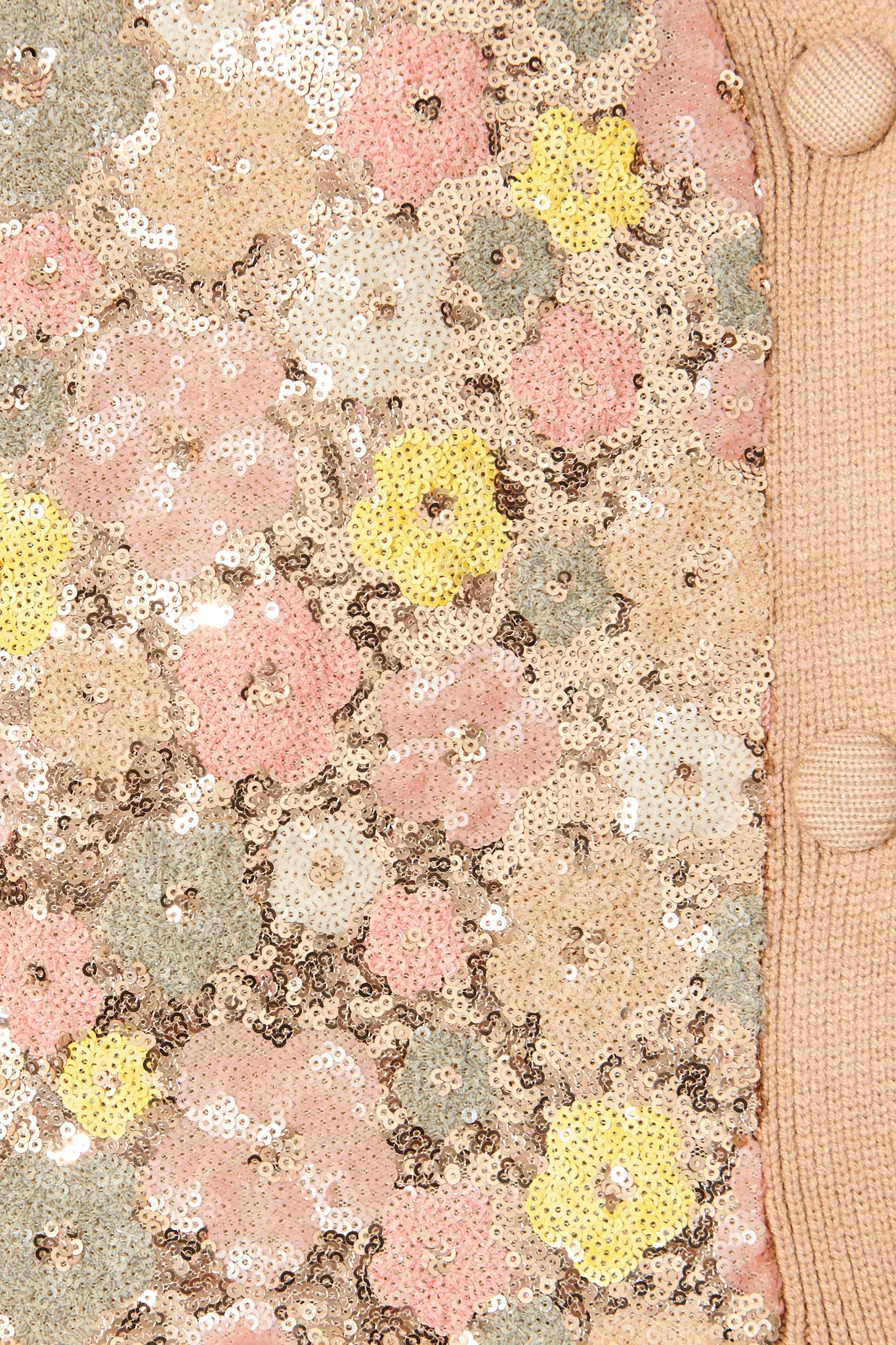 Pandia Knit Cardigan In Brown With Flower Sequin Wool Blend - Image 9