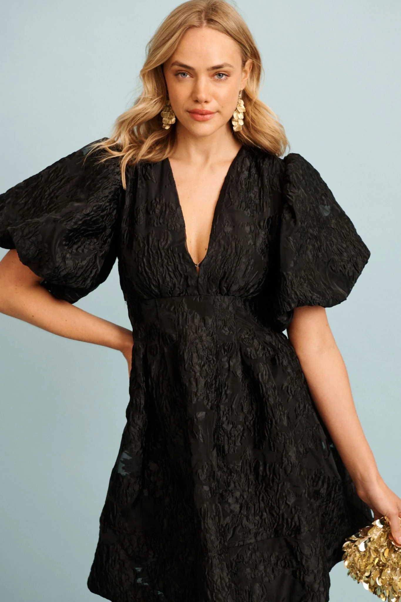 Paris Dreamer Dress in Black Floral Organza Jacquard - Image 2