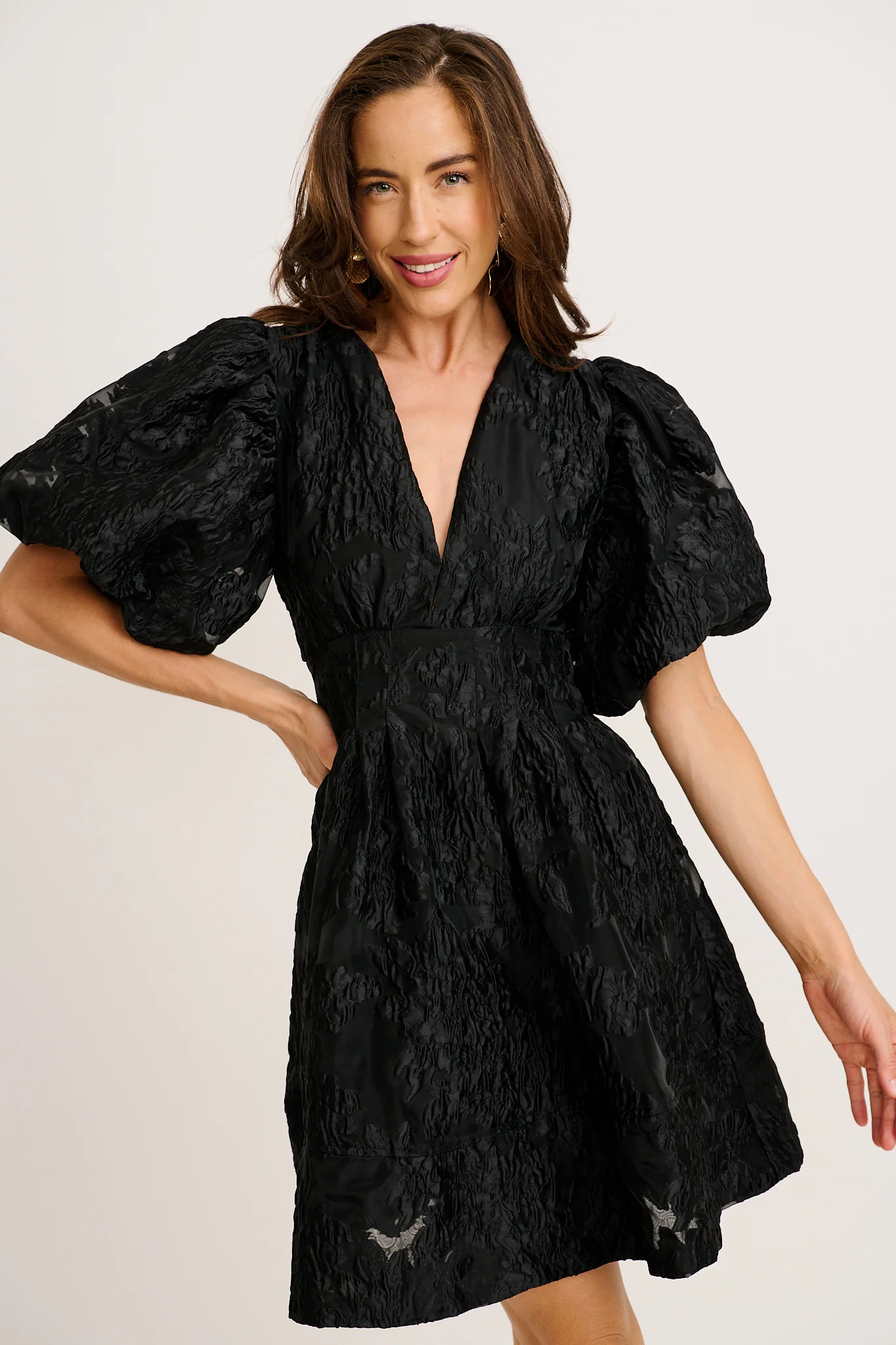 Paris Dreamer Dress in Black Floral Organza Jacquard - Image 4