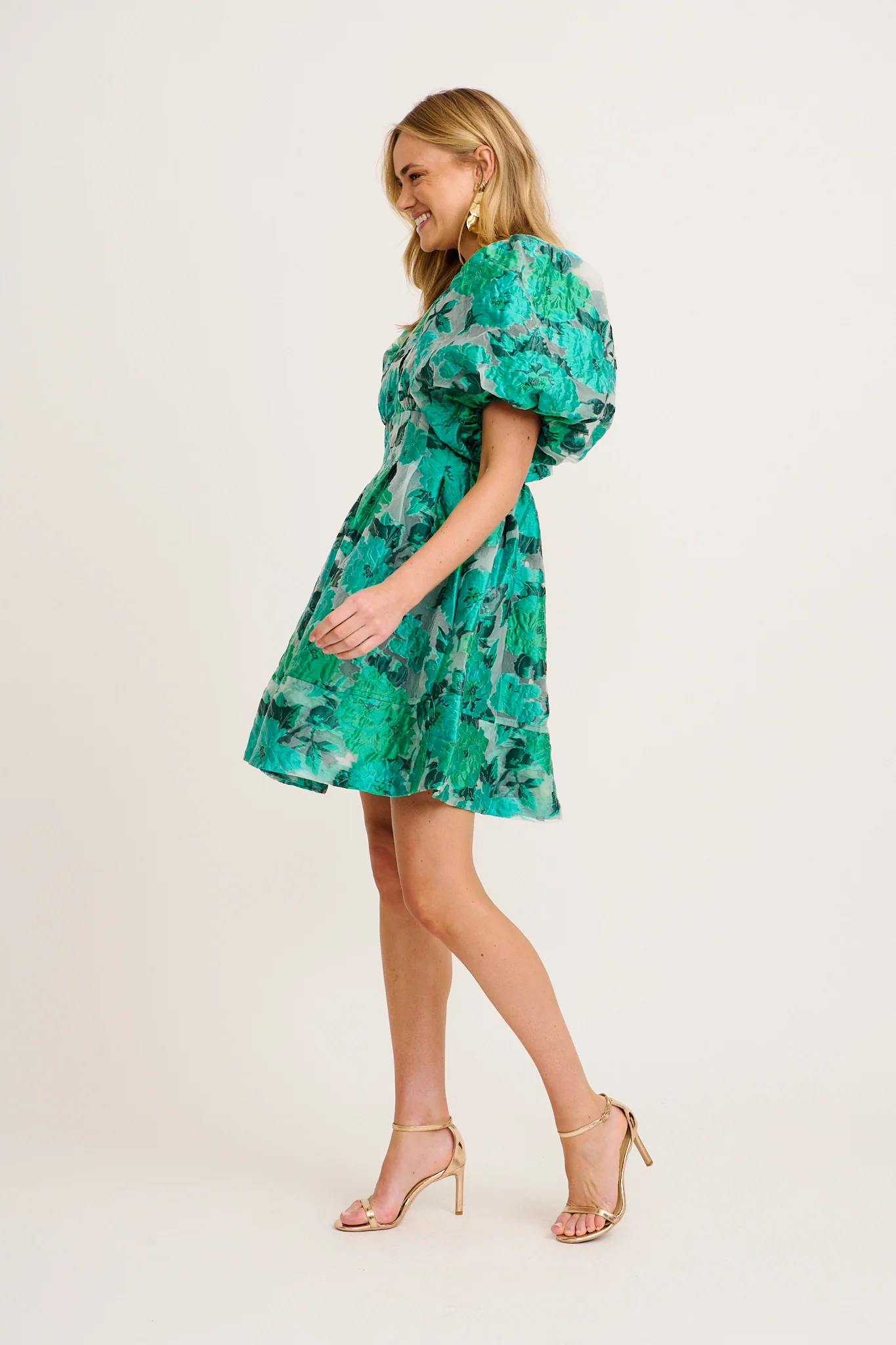 Paris Dreamer Dress in In Jade Green Organza Jacquard - Image 3