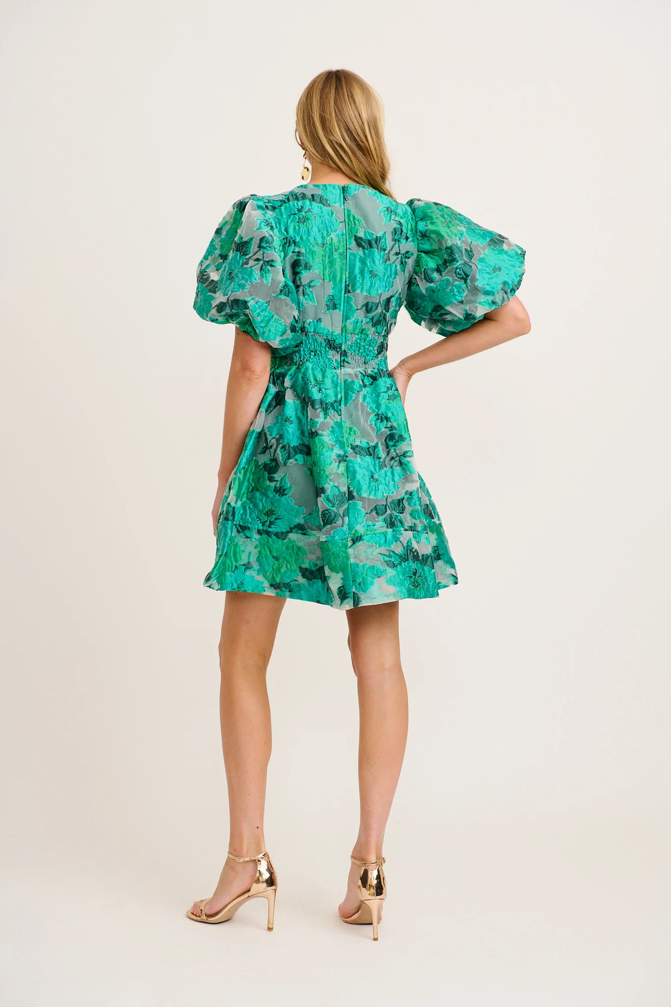 Paris Dreamer Dress in In Jade Green Organza Jacquard - Image 4