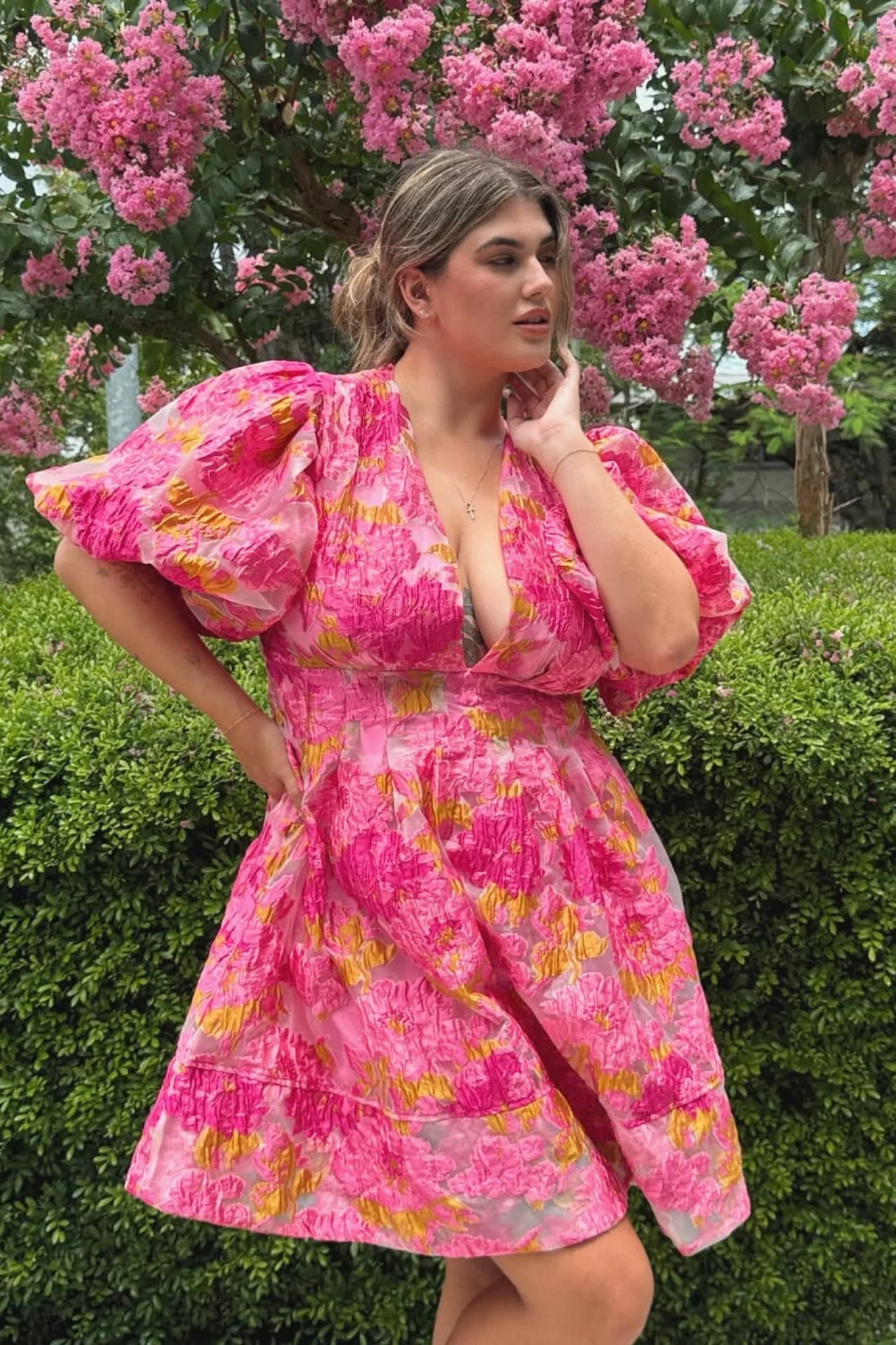 Paris Dreamer Dress In Pink Floral Organza Burnout - Image 11
