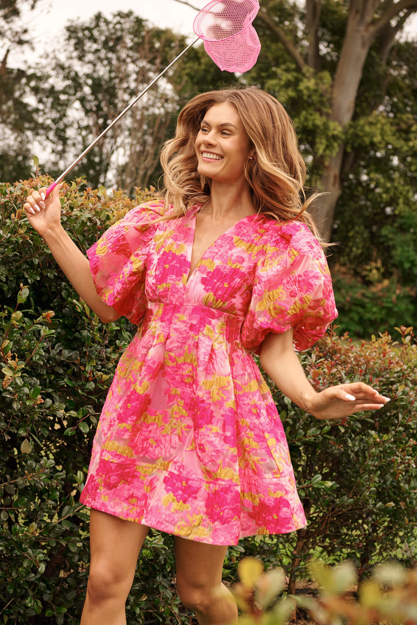 Paris Dreamer Dress In Pink Floral Organza Burnout - Image 4