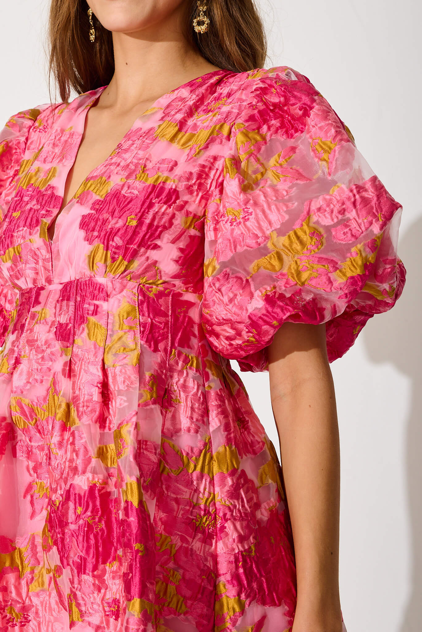 Paris Dreamer Dress In Pink Floral Organza Burnout - Image 9