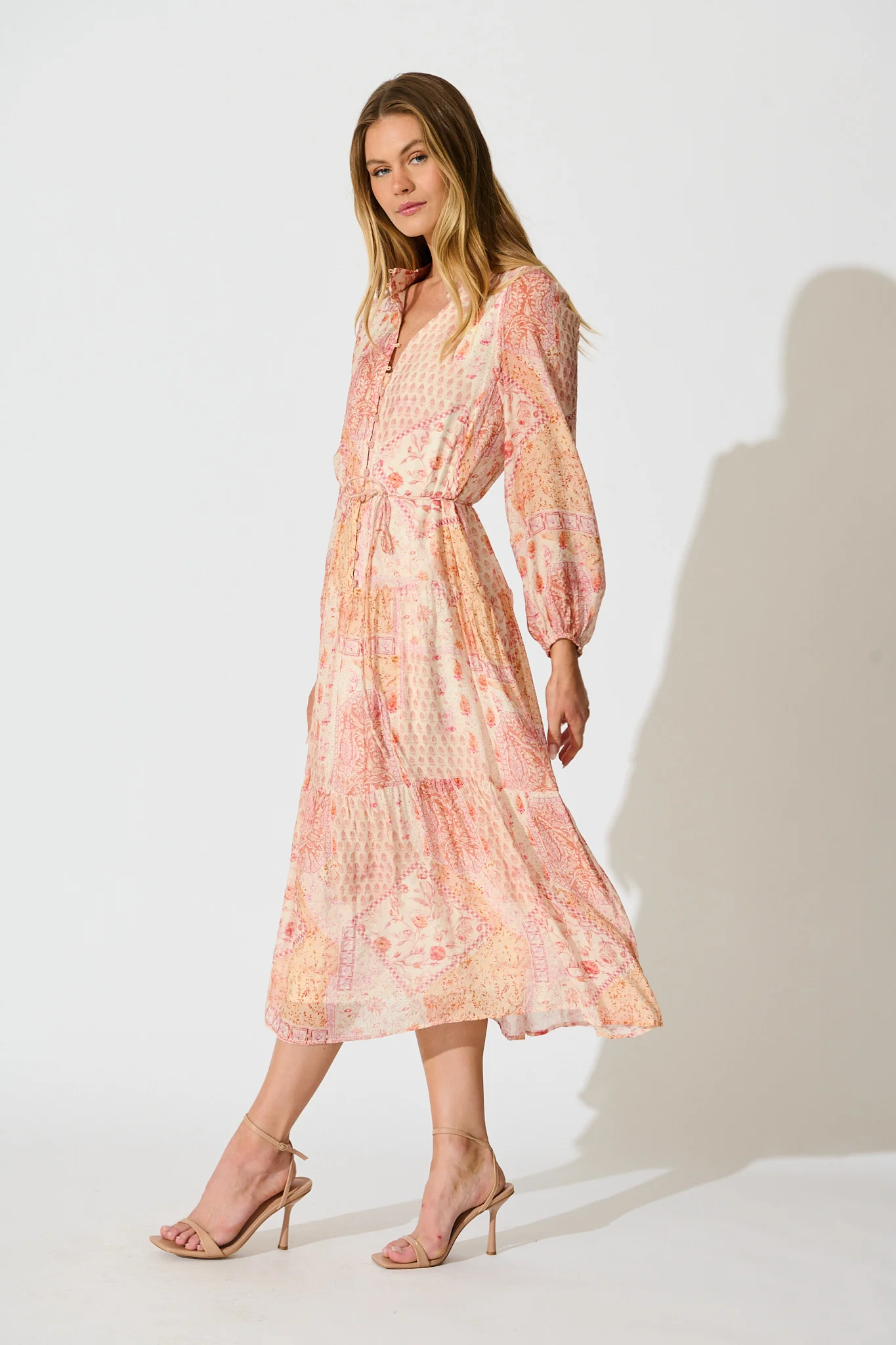 Pasha Maxi Dress in Cream with Peach Floral - Image 3
