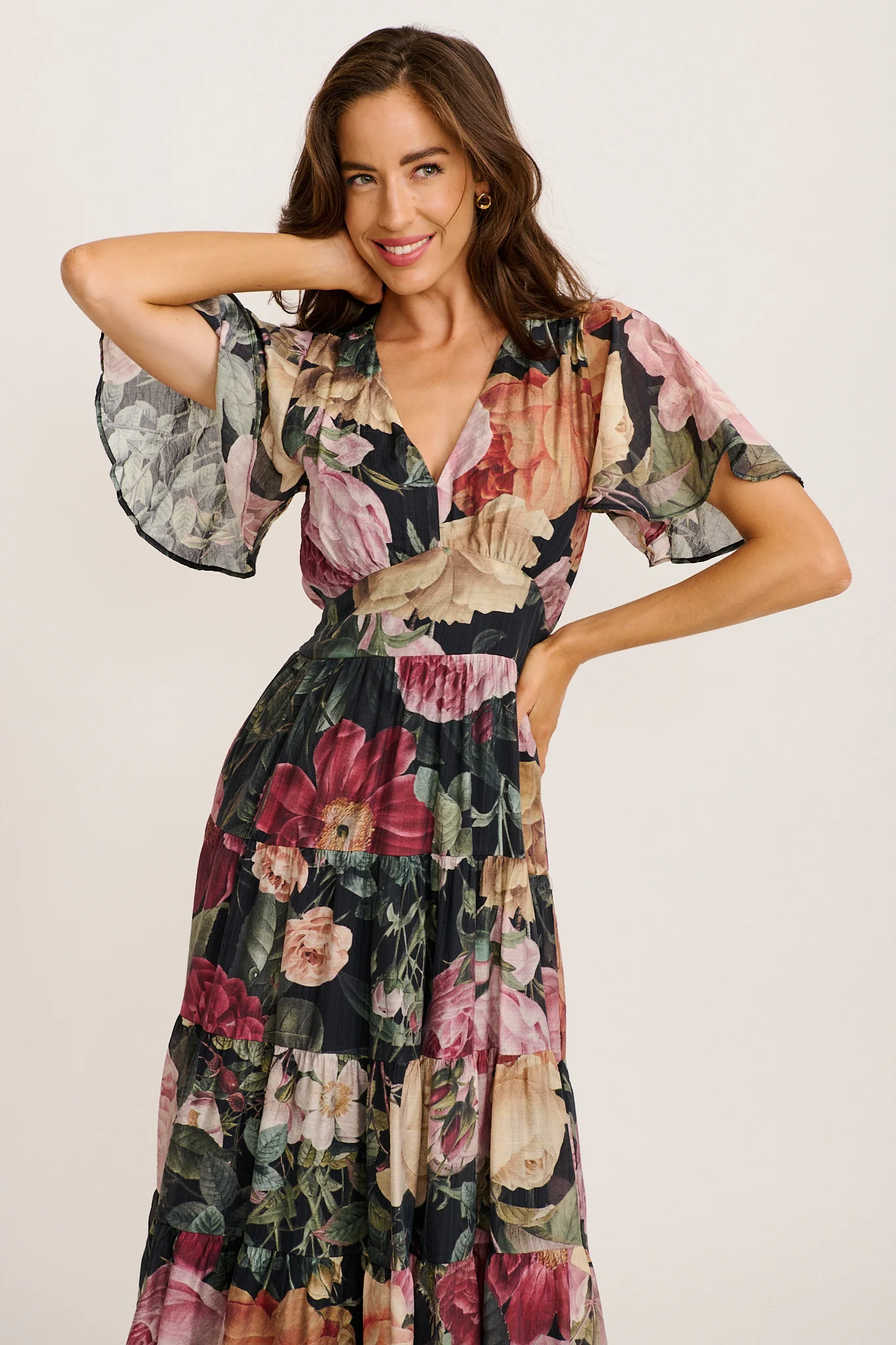 PRE ORDER Pastel Symphony Maxi Dress in Black with Multi Floral Print - Image 2