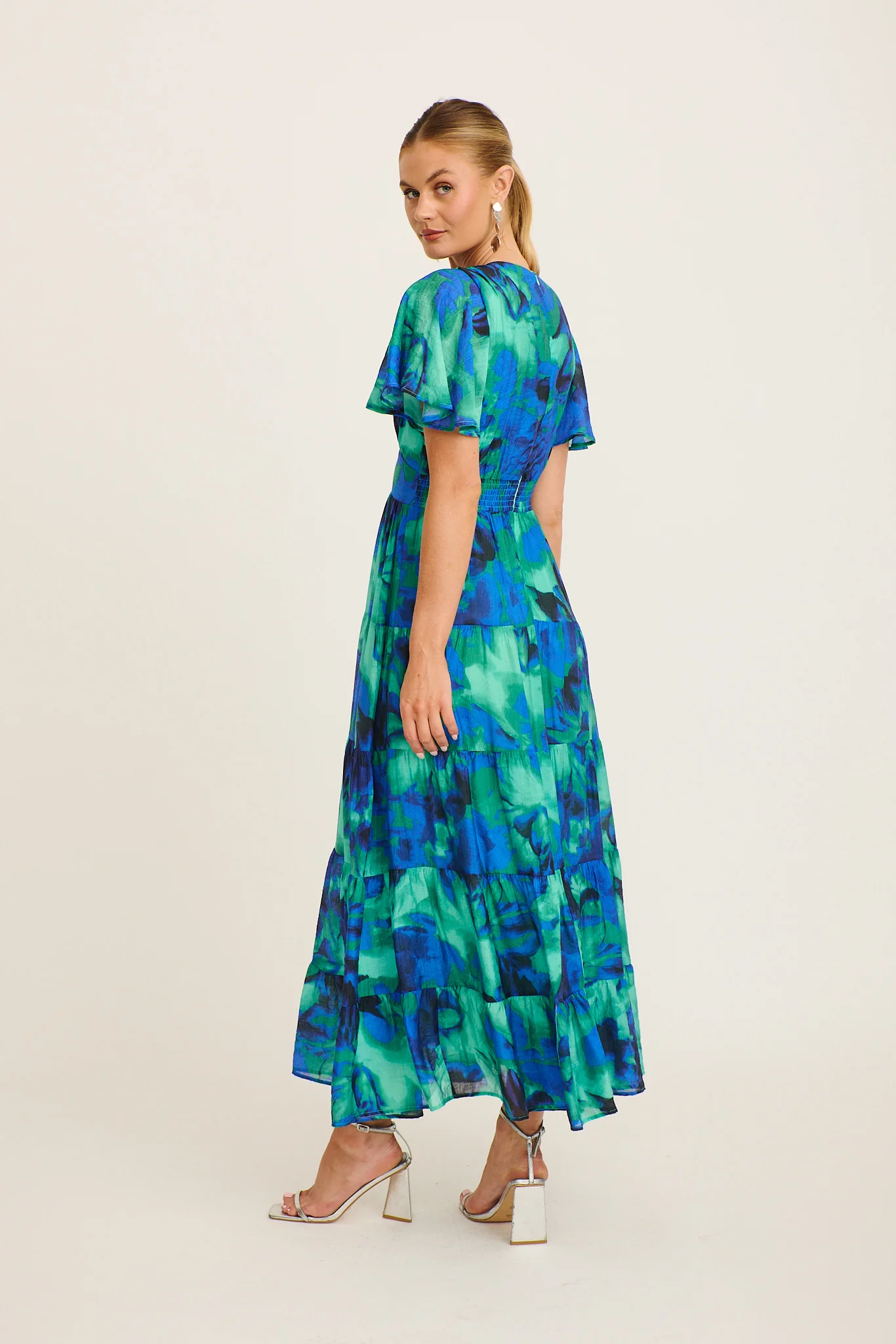 Pastel Symphony Maxi Dress in Blue and Green Watercolour Print - Image 4
