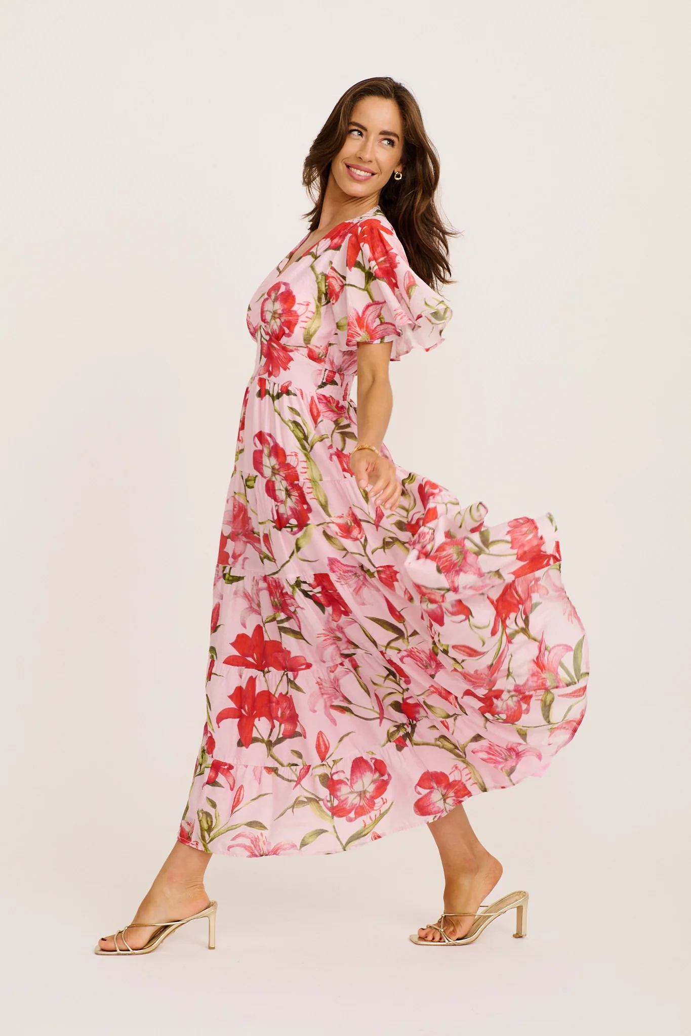 Pastel Symphony Maxi Dress in Blush with Pink Floral - Image 3