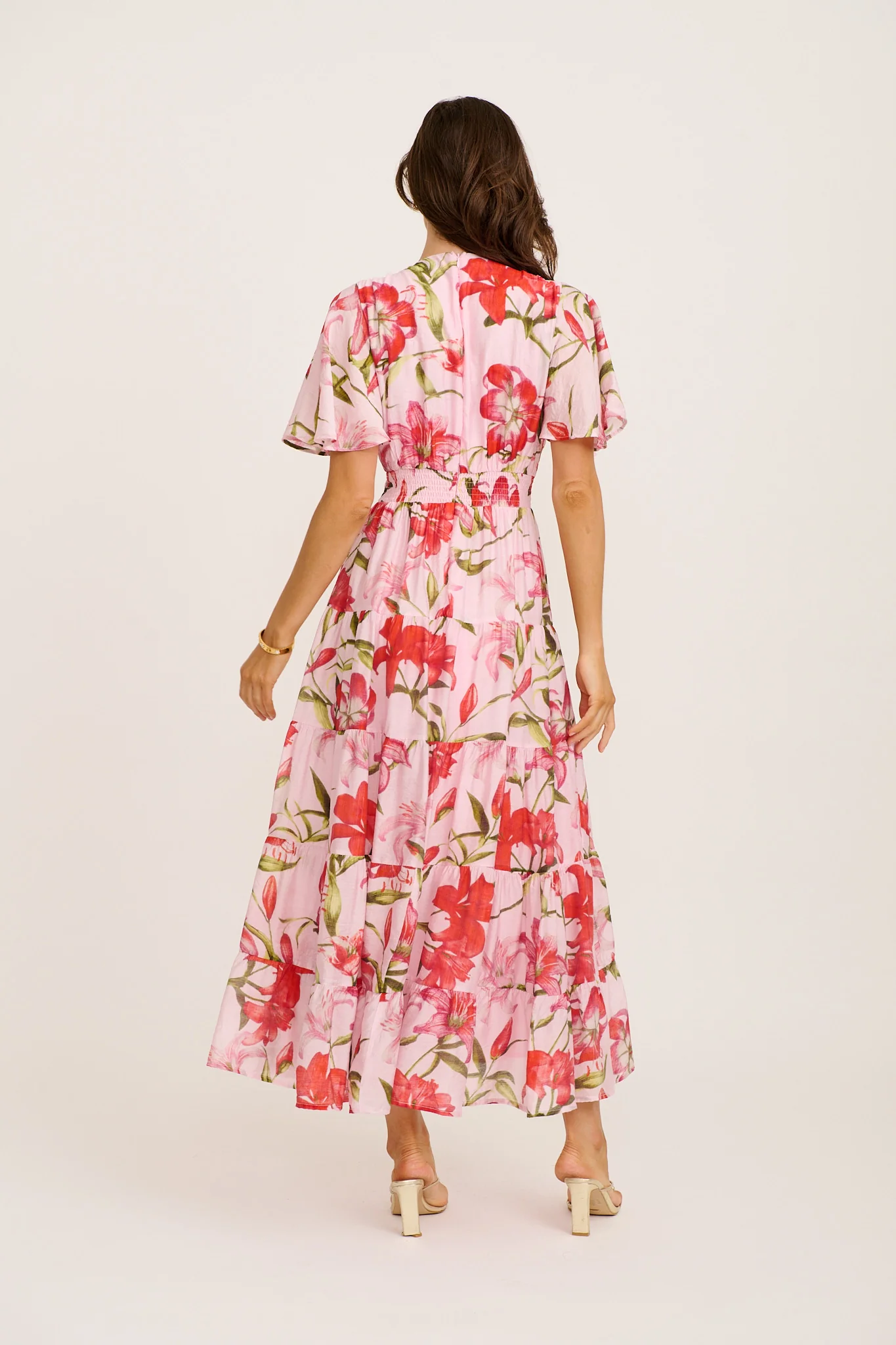 Pastel Symphony Maxi Dress in Blush with Pink Floral - Image 4