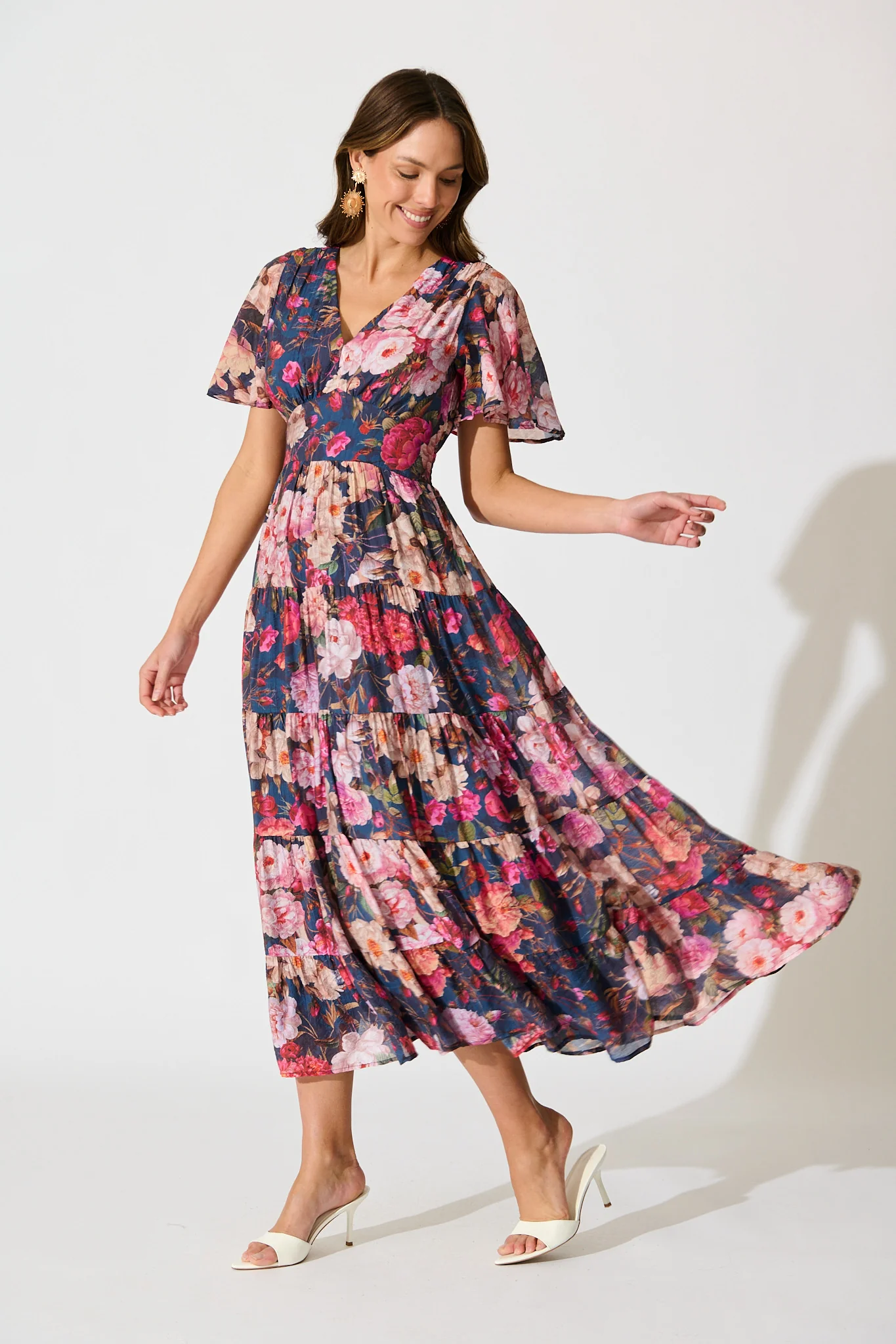 Pastel Symphony Maxi Dress in Navy with Blush Floral - Image 3