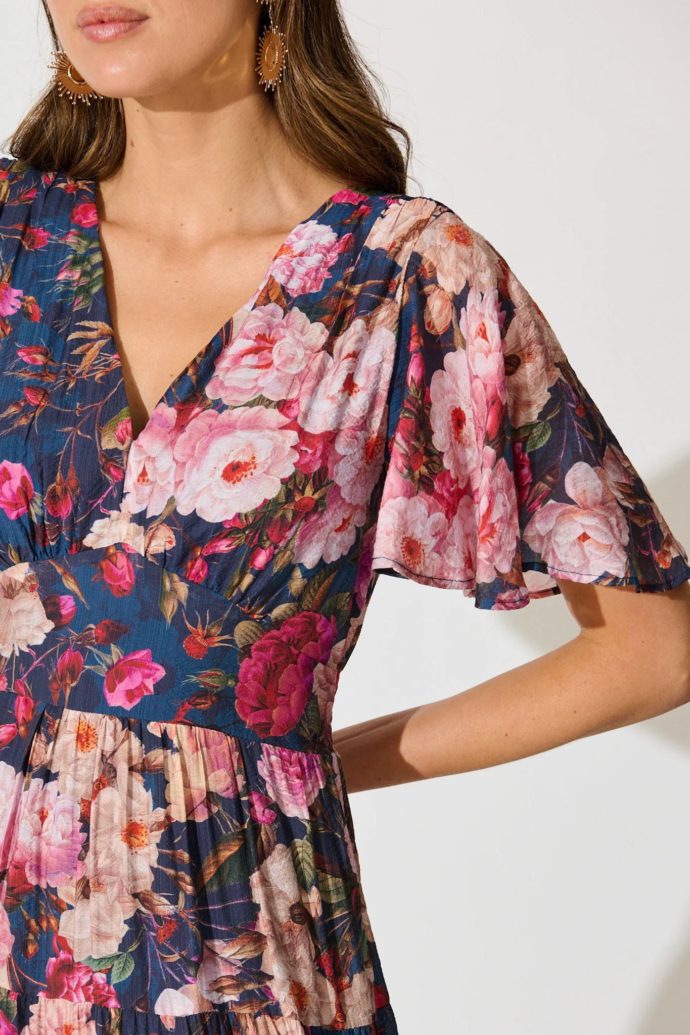 Pastel Symphony Maxi Dress in Navy with Blush Floral - Image 5