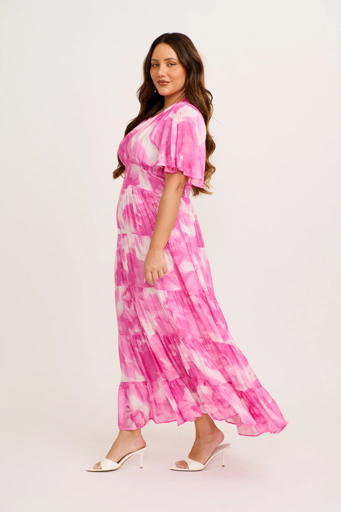 Pastel Symphony Maxi Dress in Pink with White Watercolour Print - Image 8