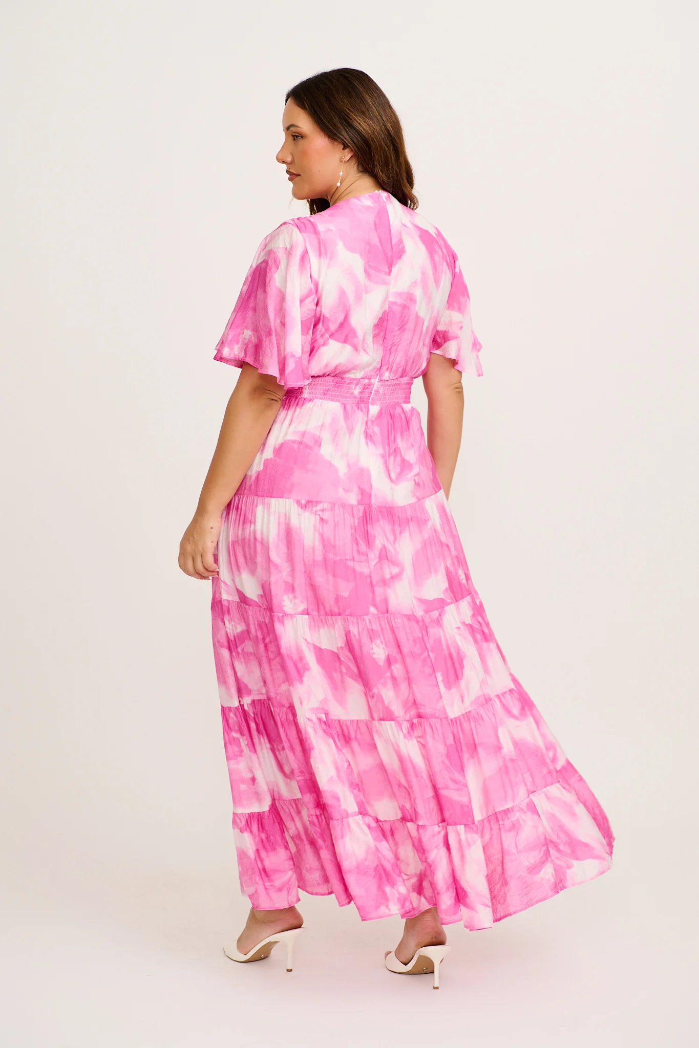Pastel Symphony Maxi Dress in Pink with White Watercolour Print - Image 9