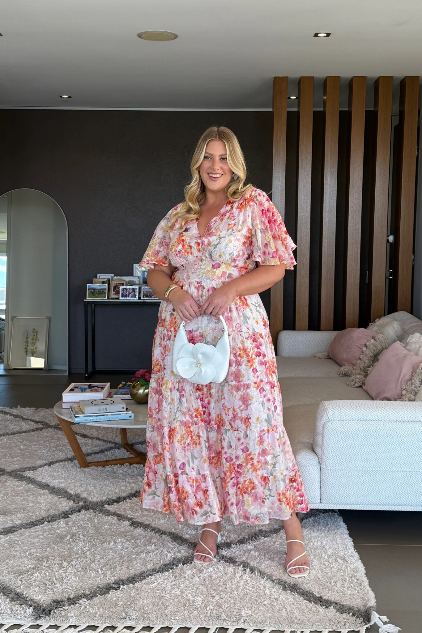 Pastel Symphony Maxi Dress in White with Multi Blush Floral - Image 7