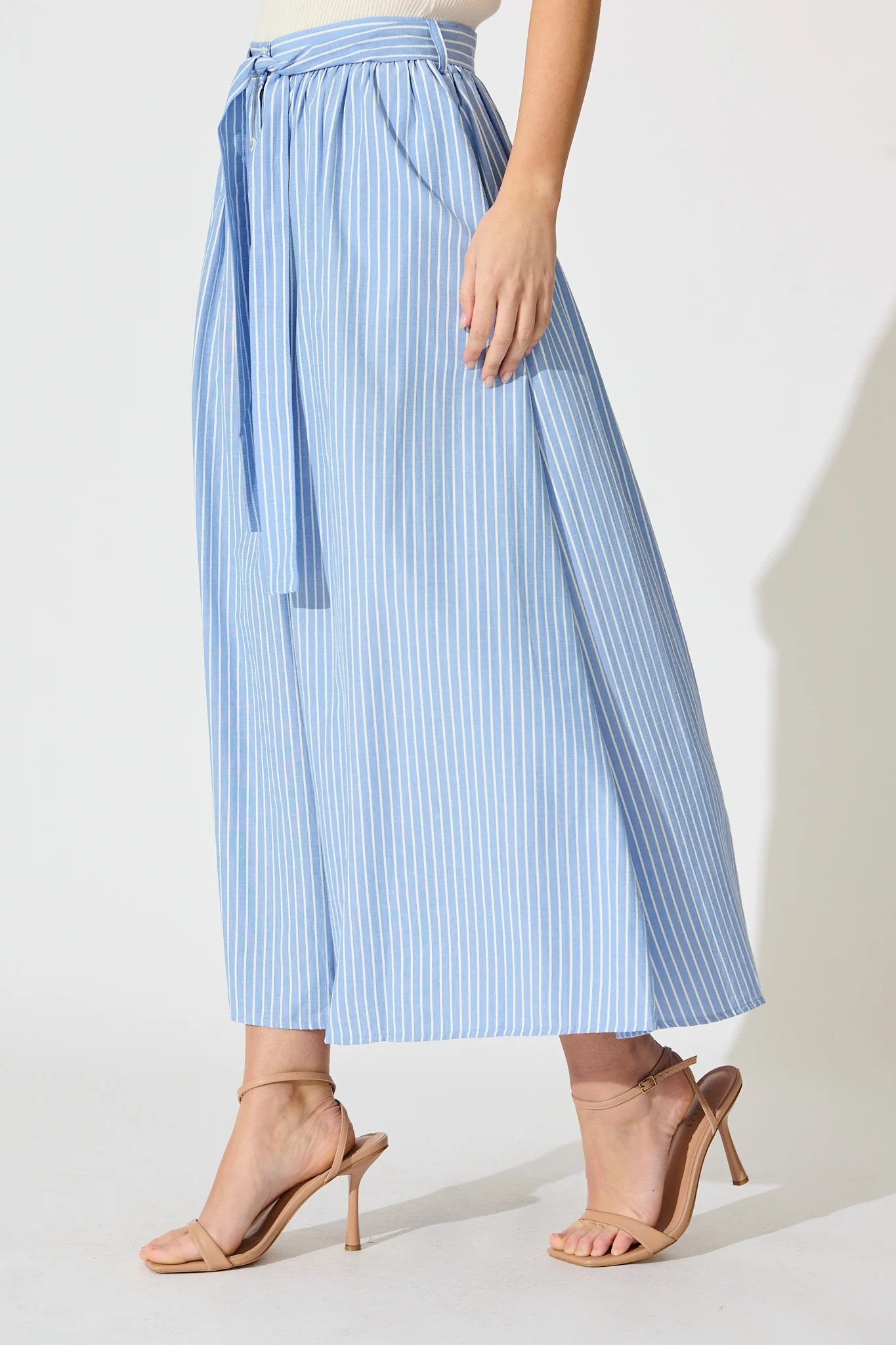 Pattie Maxi Skirt in Blue with White Stripe Cotton - Image 2
