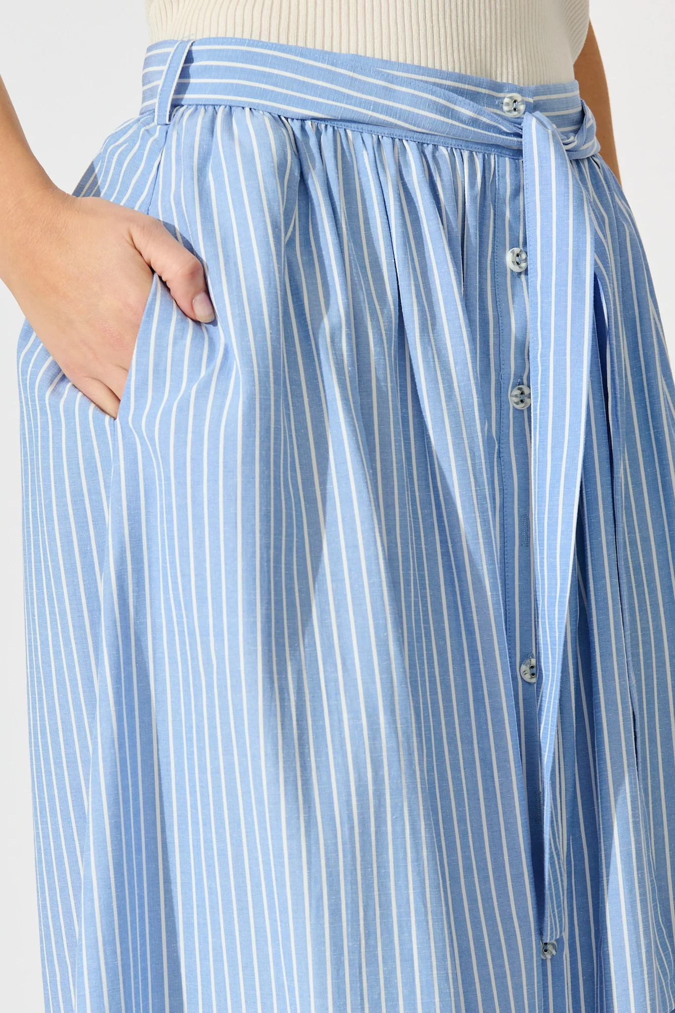 Pattie Maxi Skirt in Blue with White Stripe Cotton - Image 5