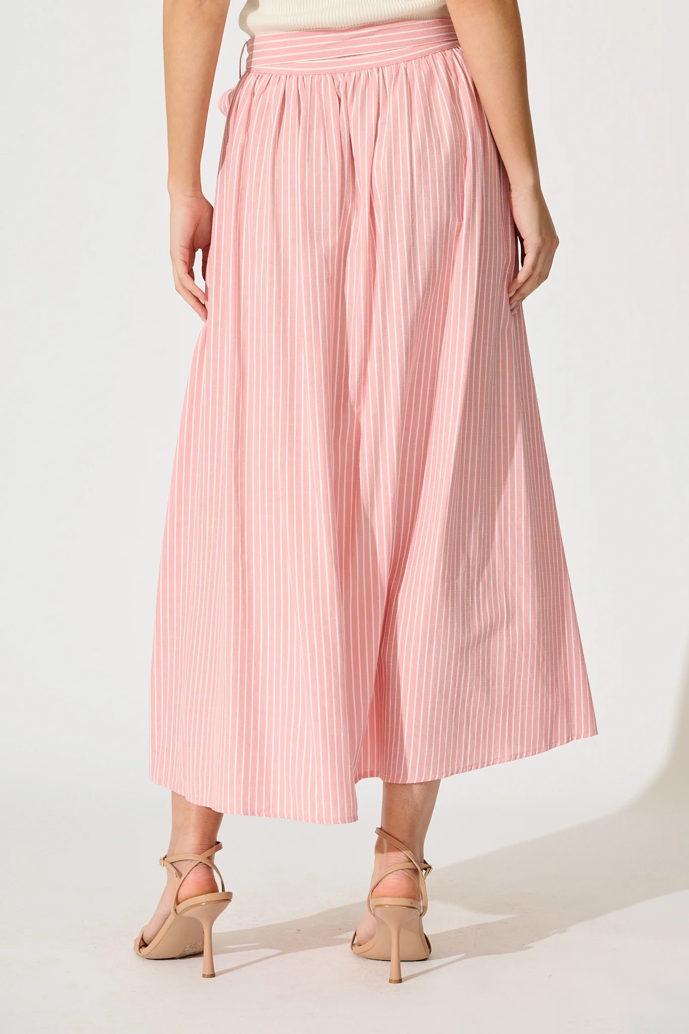 Pattie Maxi Skirt in Pink with White Stripe Cotton - Image 3