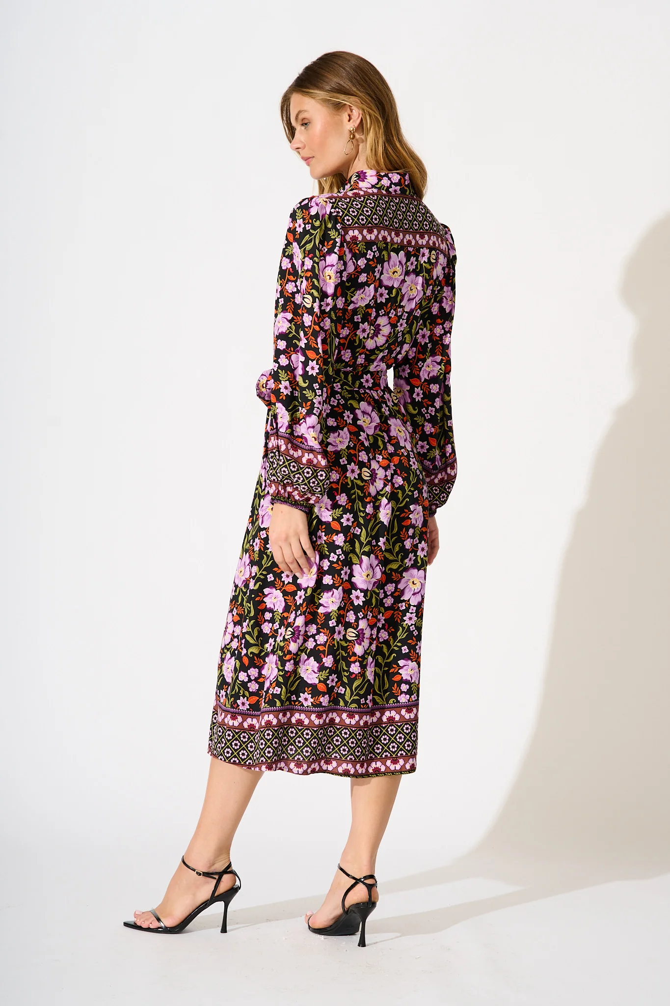Payton Midi Shirt Dress in Black Multi Floral - Image 4