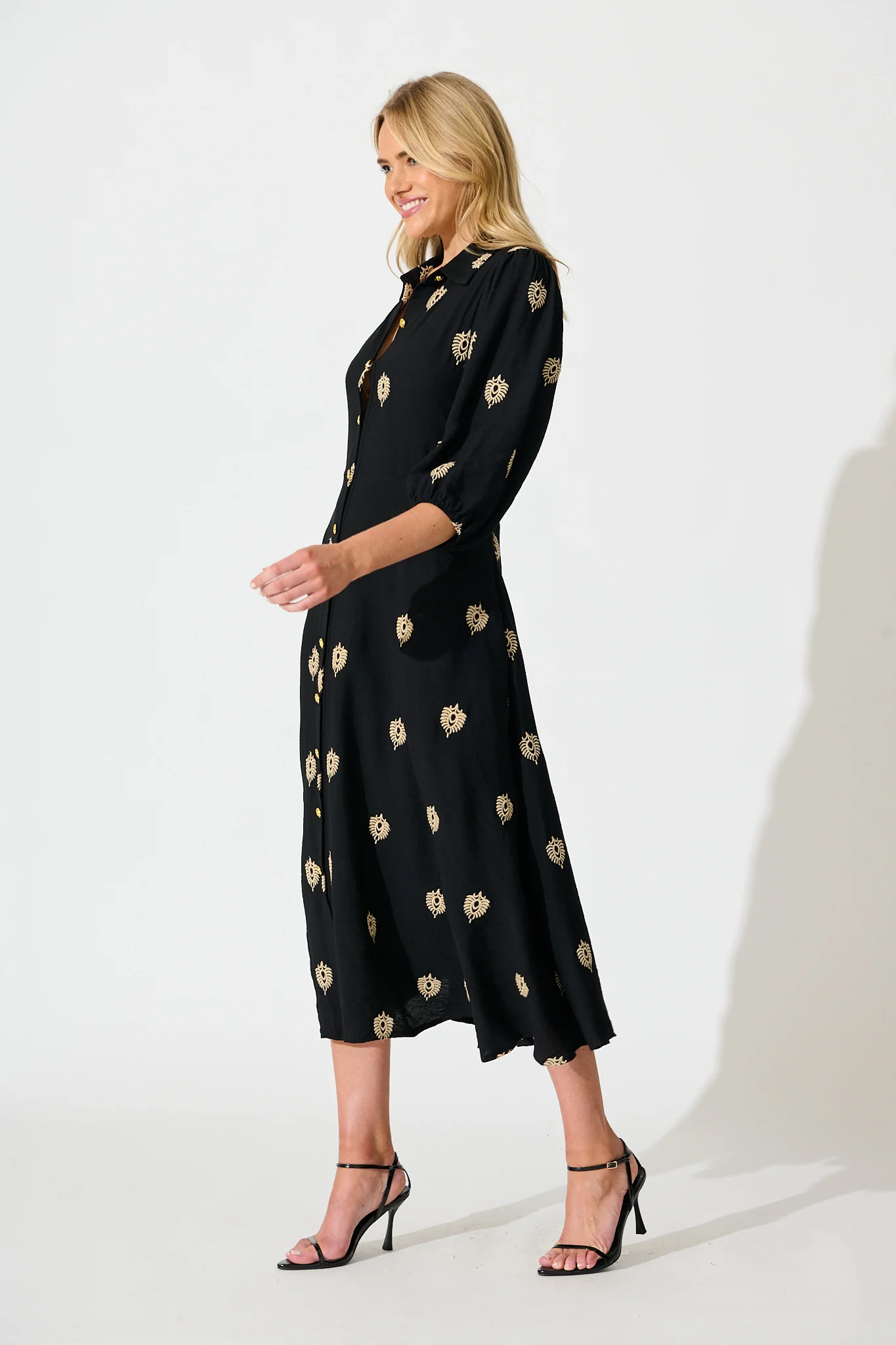 Peggy Maxi Shirt Dress in Black Embroidery - Image 3
