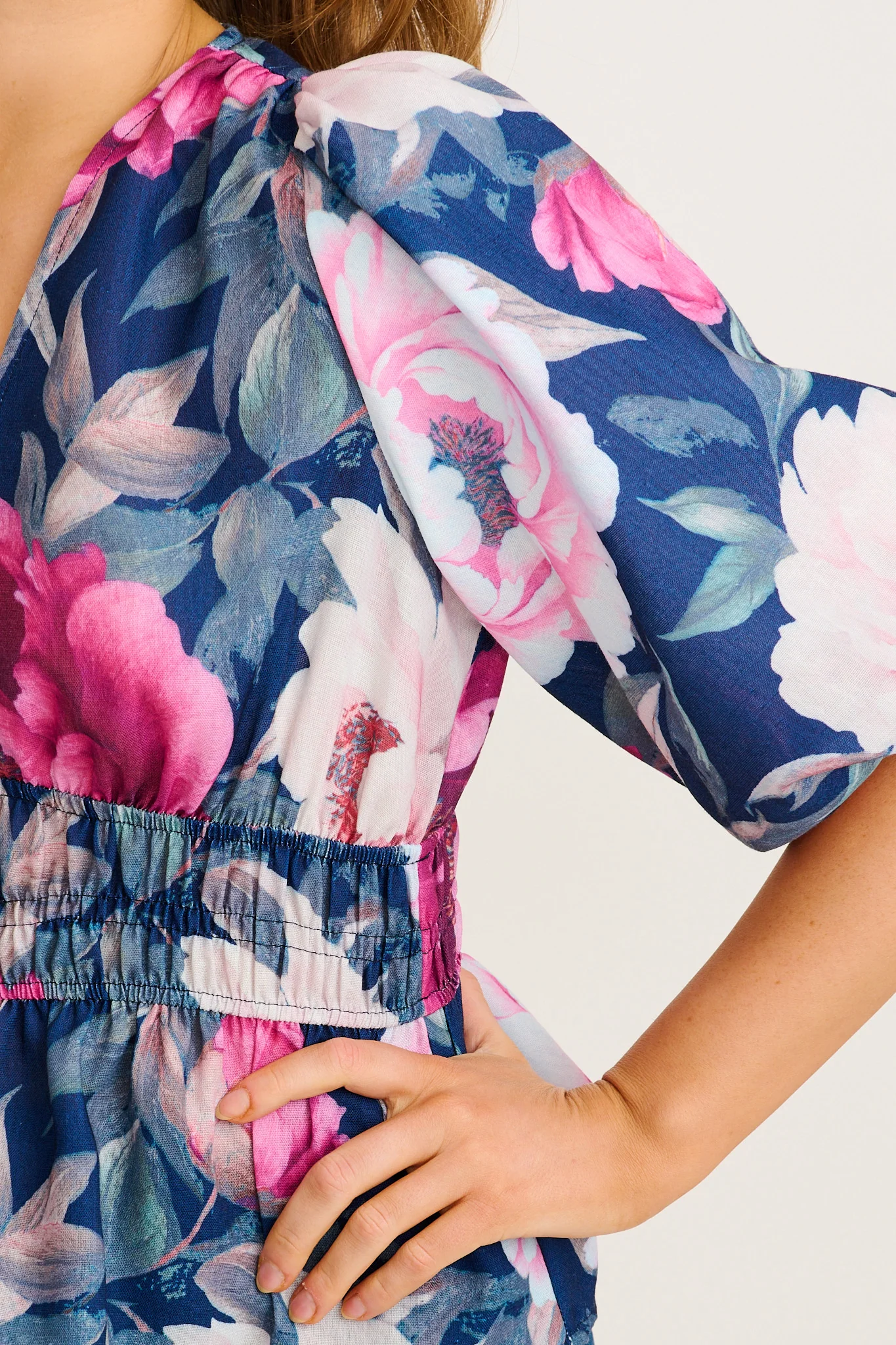 Perfection Top In Navy with Pink Floral Linen Blend - Image 10