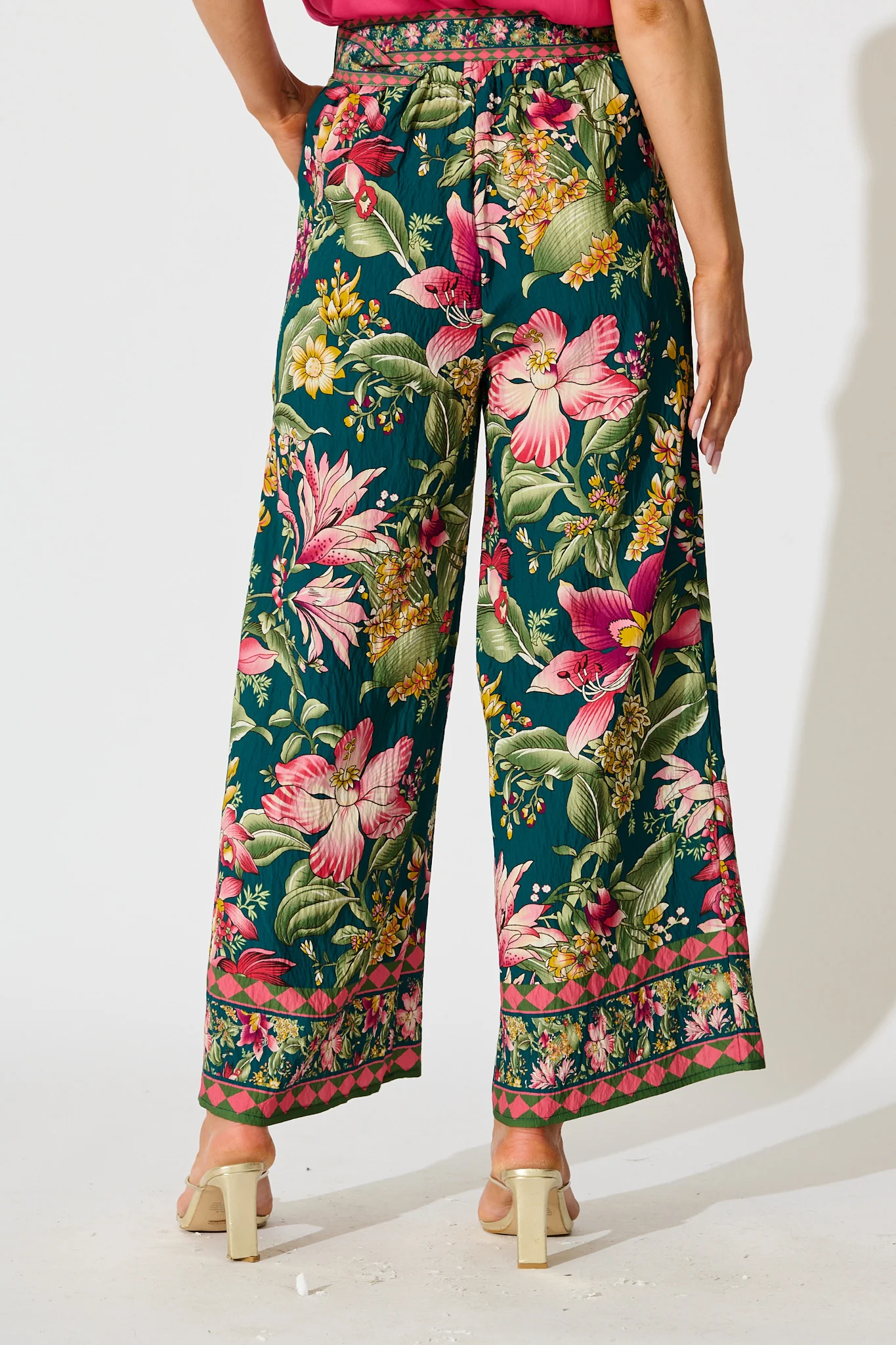 Petal Drift Pant in Green with Multi Floral - Image 3