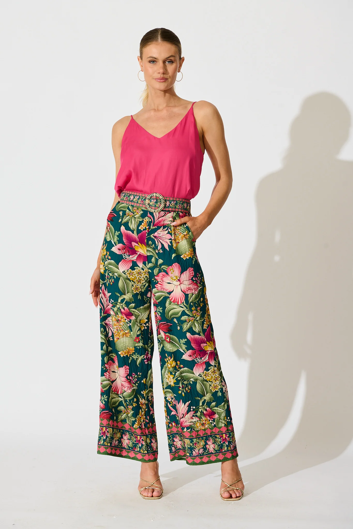 Petal Drift Pant in Green with Multi Floral - Image 4