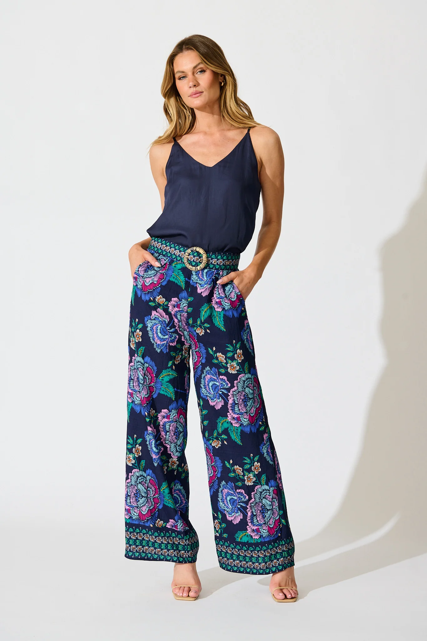 Petal Drift Pant in Navy with Multi Floral - Image 4