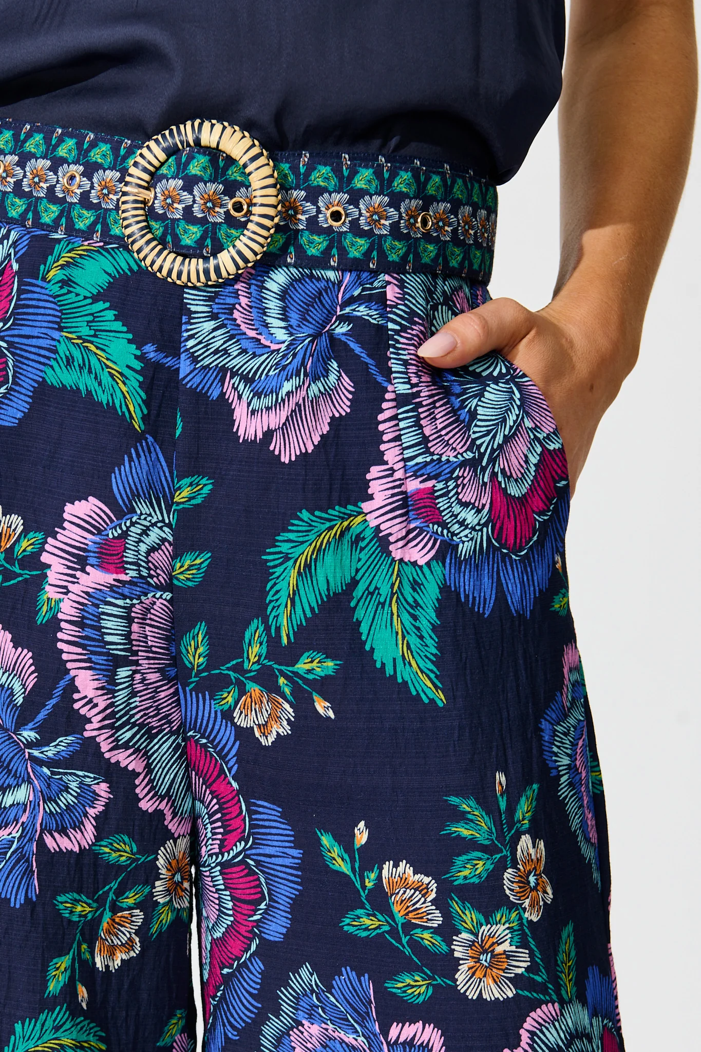 Petal Drift Pant in Navy with Multi Floral - Image 5