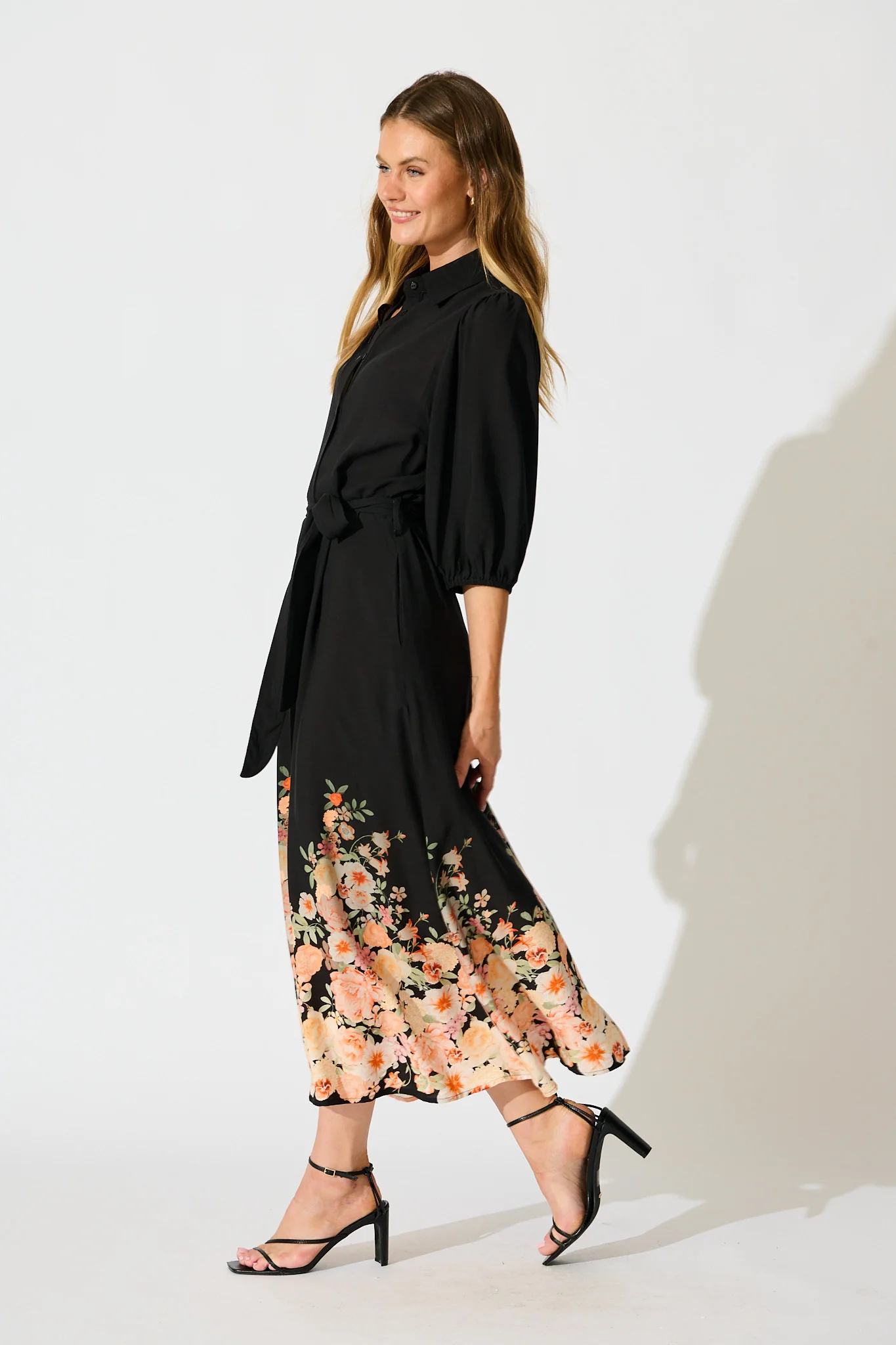 Petal Eclipse Dress in Black with Floral Print - Image 3