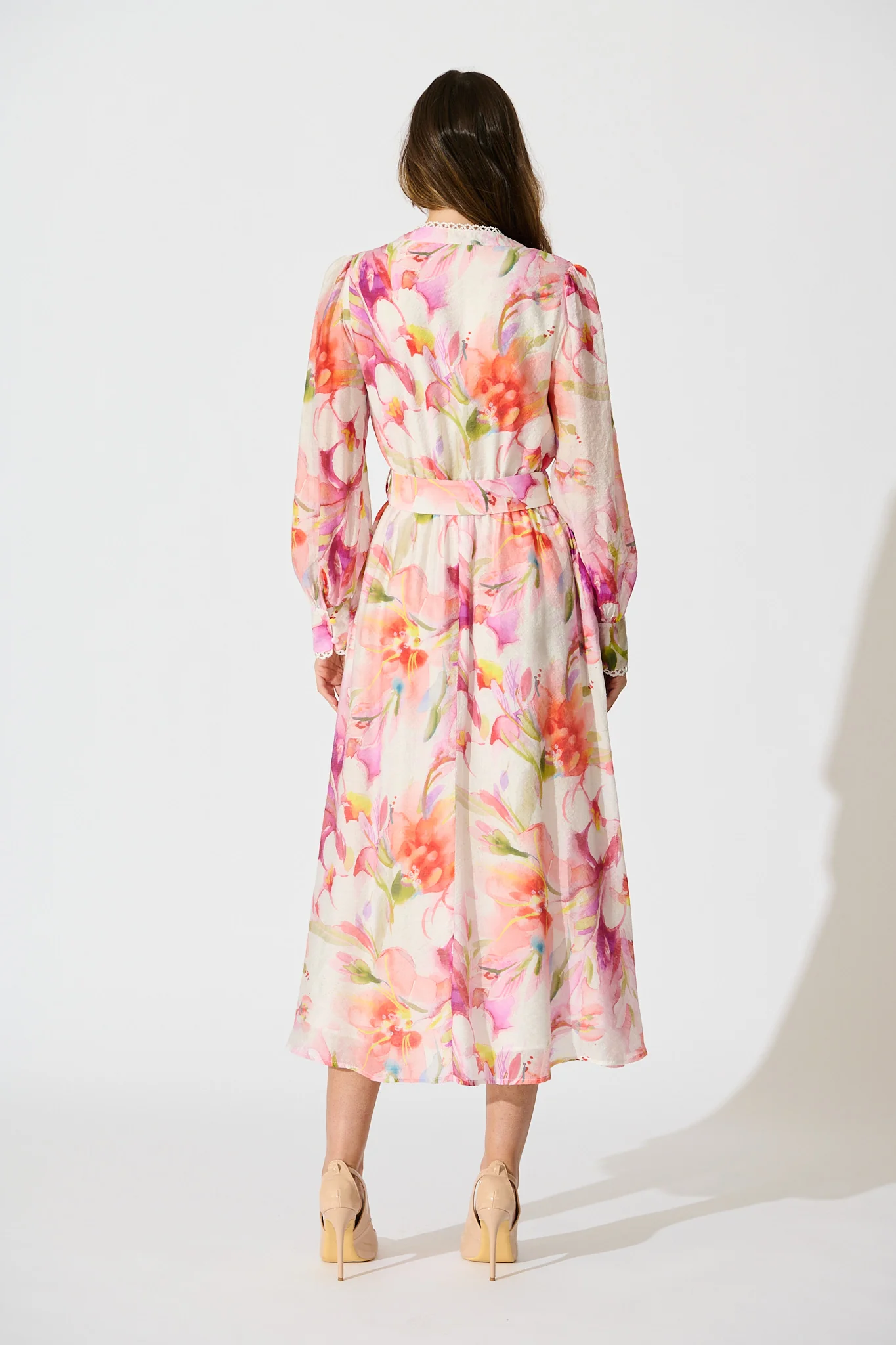 Petal Script Maxi Dress in White with Multi Floral - Image 4