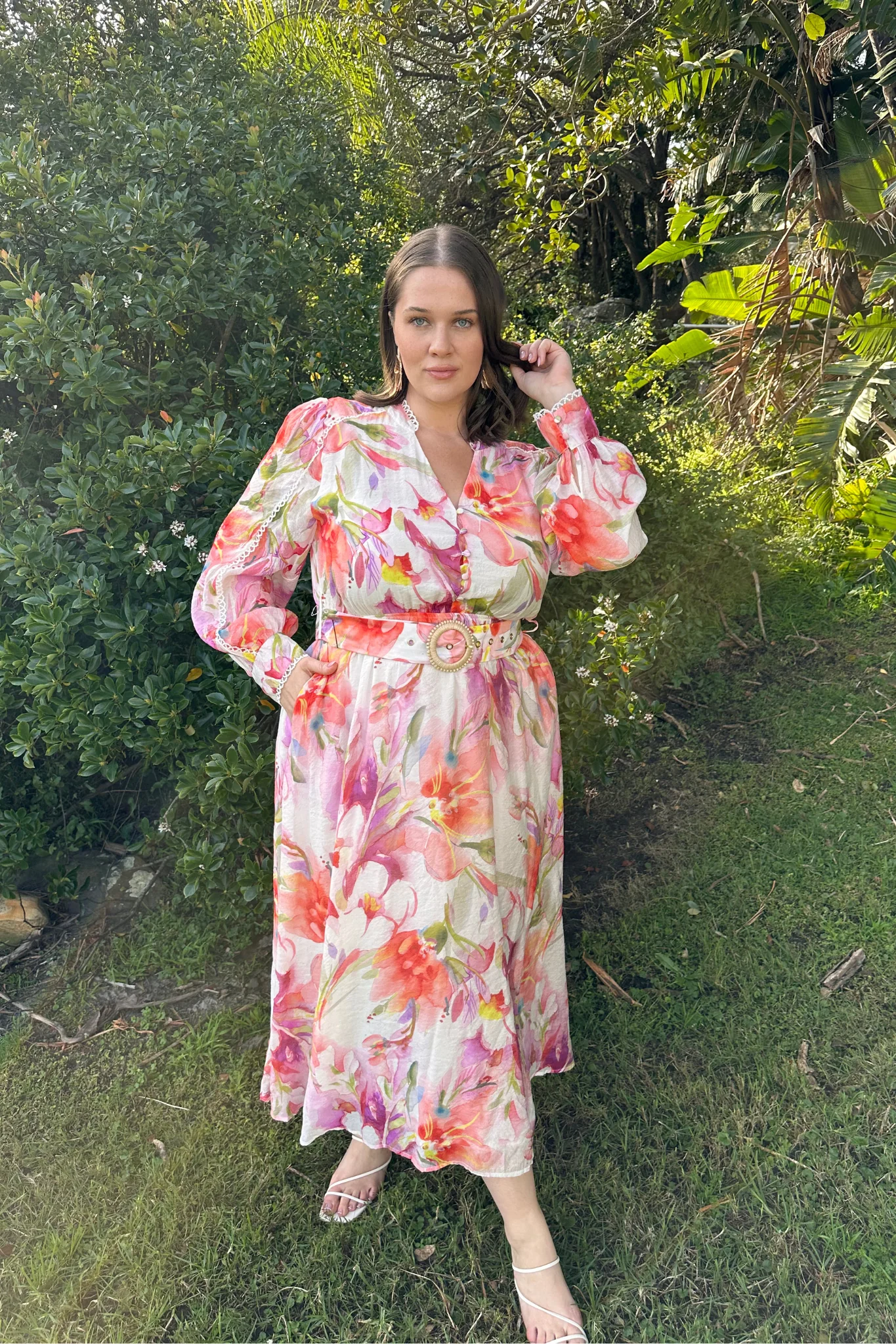 Petal Script Maxi Dress in White with Multi Floral - Image 6