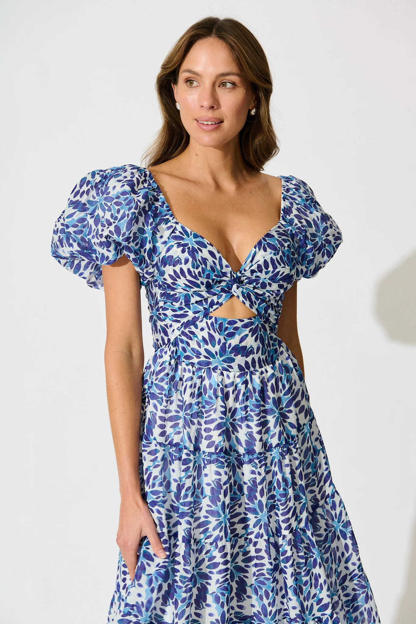 Petals at Dusk Maxi Dress in Blue with Navy Floral Print - Image 2
